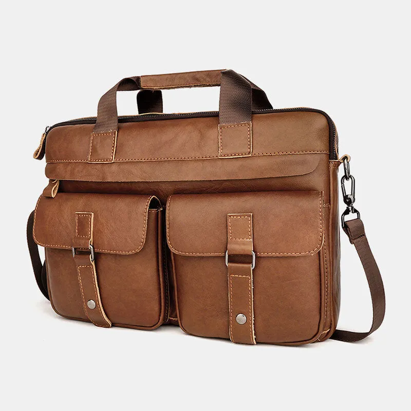 Men Cowhide Super Large Capacity Multi-pocket Crossbody Bags Briefcase Retro 14 Inch Laptop Bags Messenger Bag Handbag Shoulder Bag