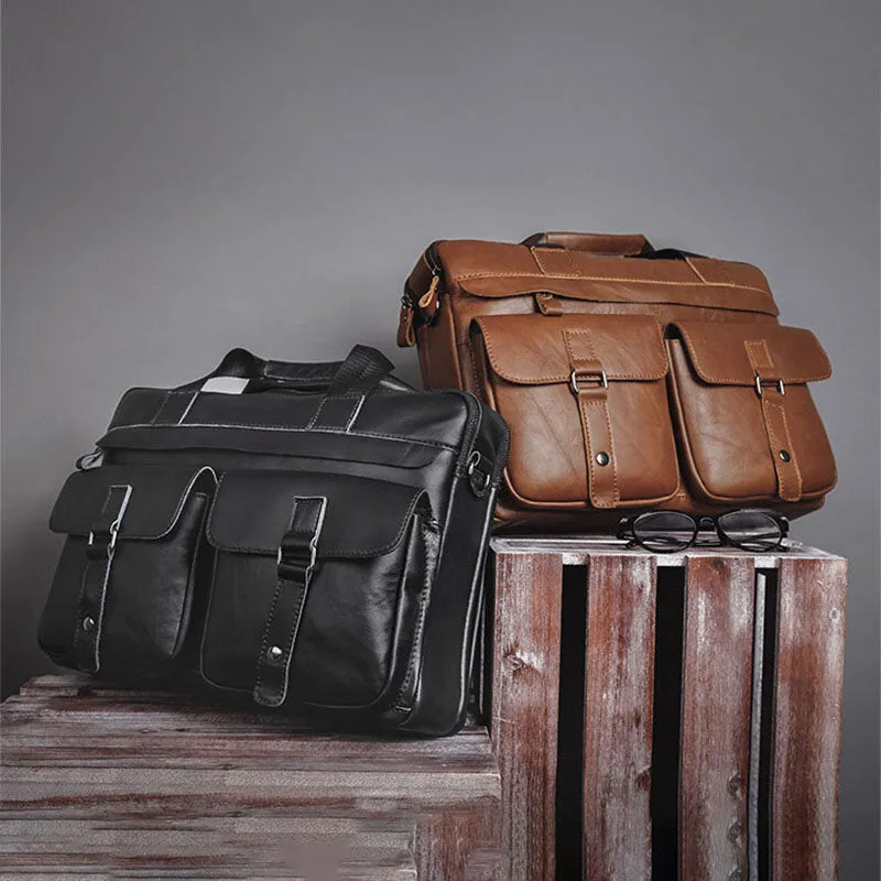 Men Cowhide Super Large Capacity Multi-pocket Crossbody Bags Briefcase Retro 14 Inch Laptop Bags Messenger Bag Handbag Shoulder Bag
