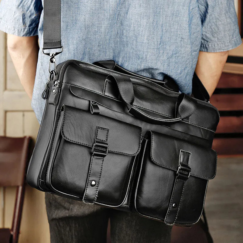 Men Cowhide Super Large Capacity Multi-pocket Crossbody Bags Briefcase Retro 14 Inch Laptop Bags Messenger Bag Handbag Shoulder Bag