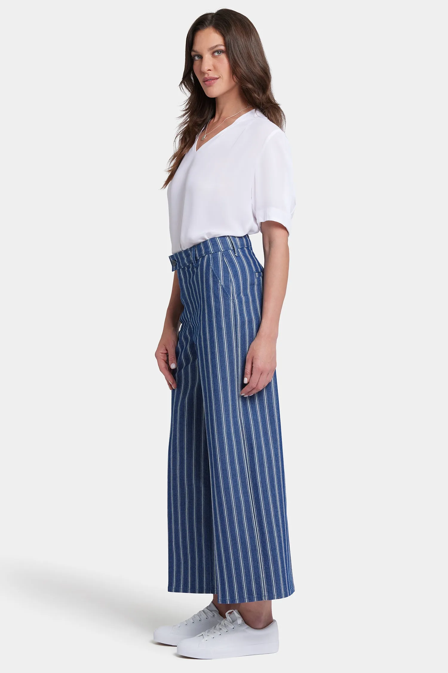 Mona Wide Leg Trouser Ankle Jeans - Huelva Stripe