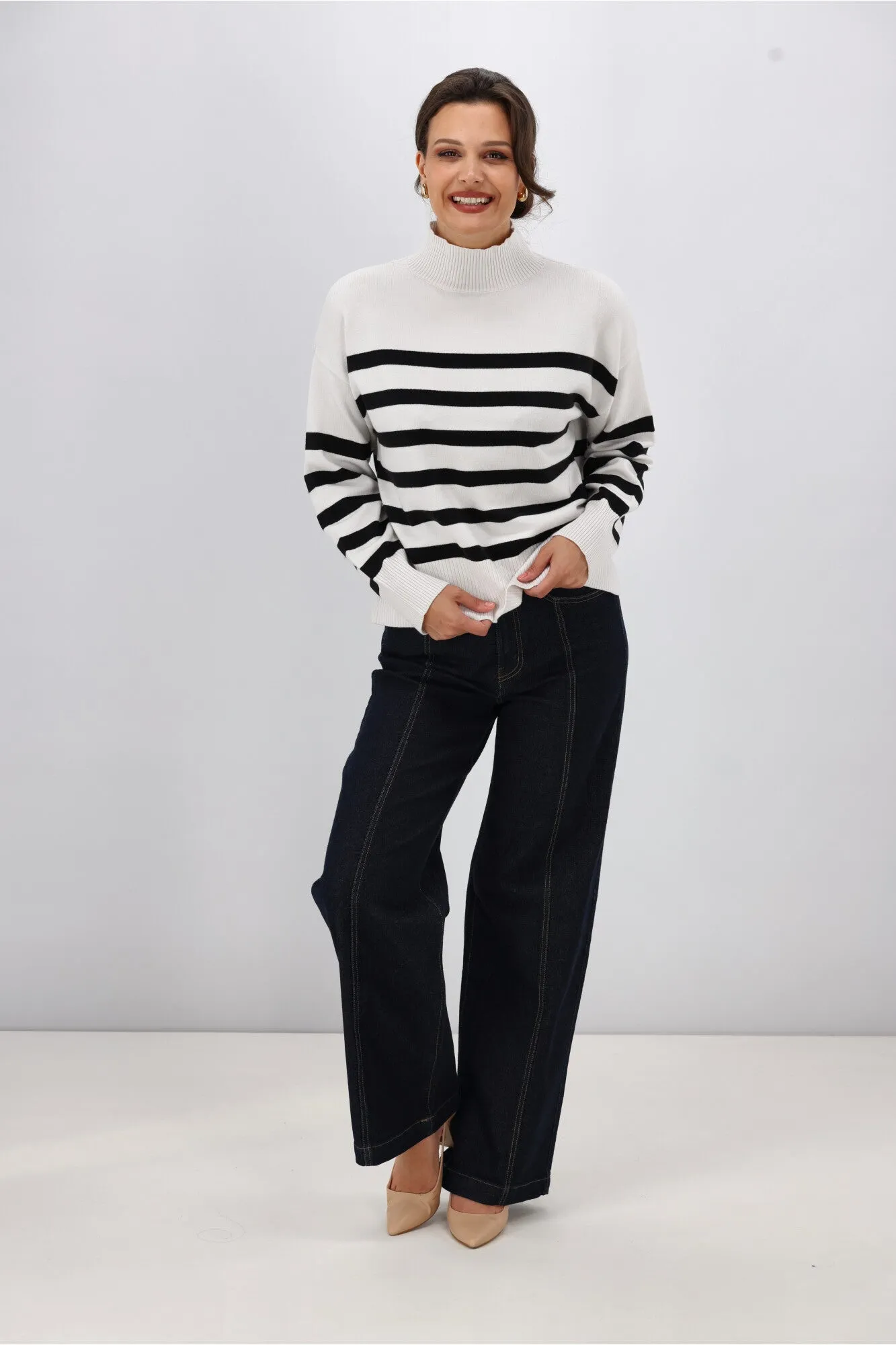 ONLY Bari L/S High Neck Stripe Jumper Cloud