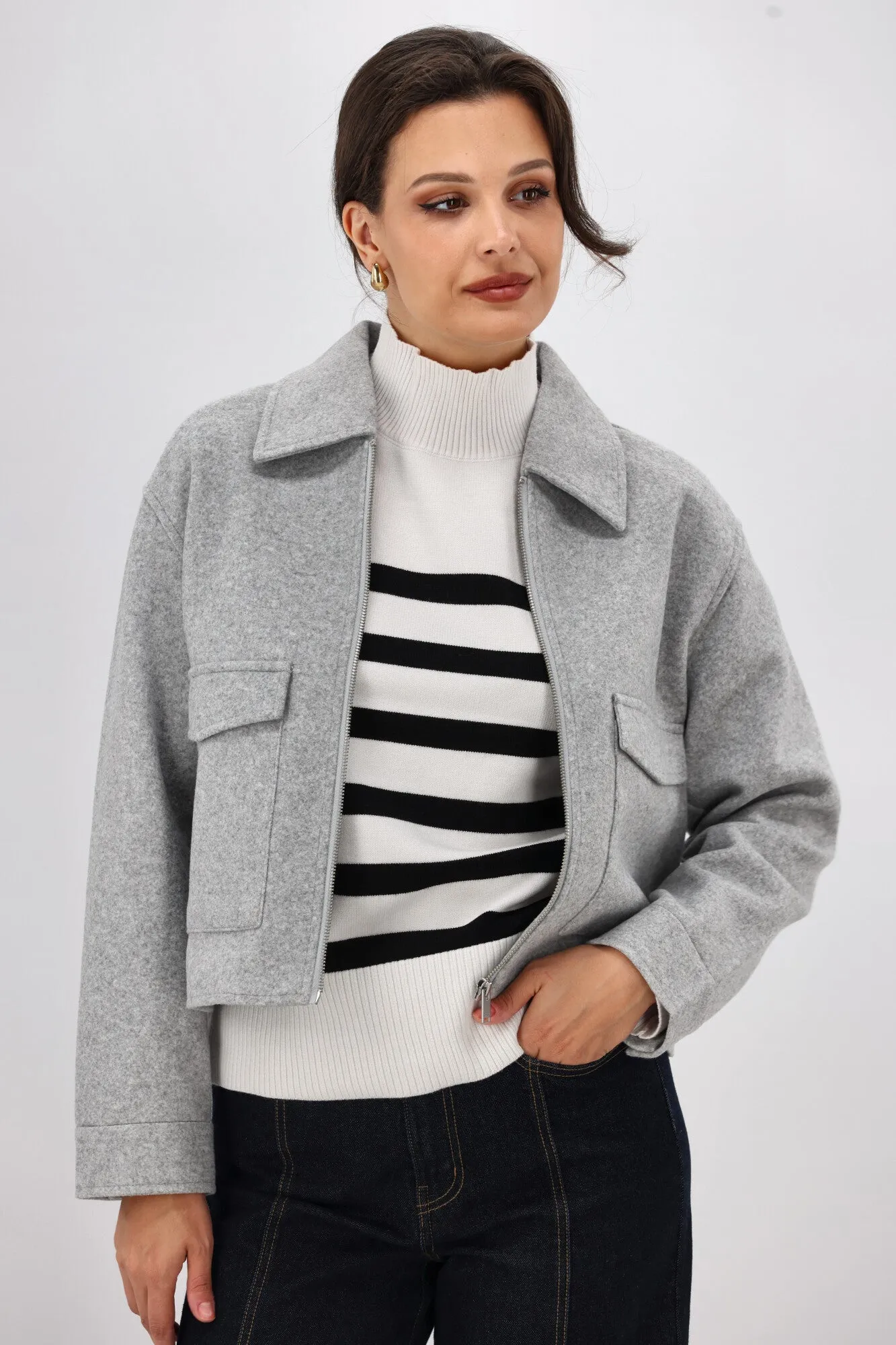 ONLY Bari L/S High Neck Stripe Jumper Cloud