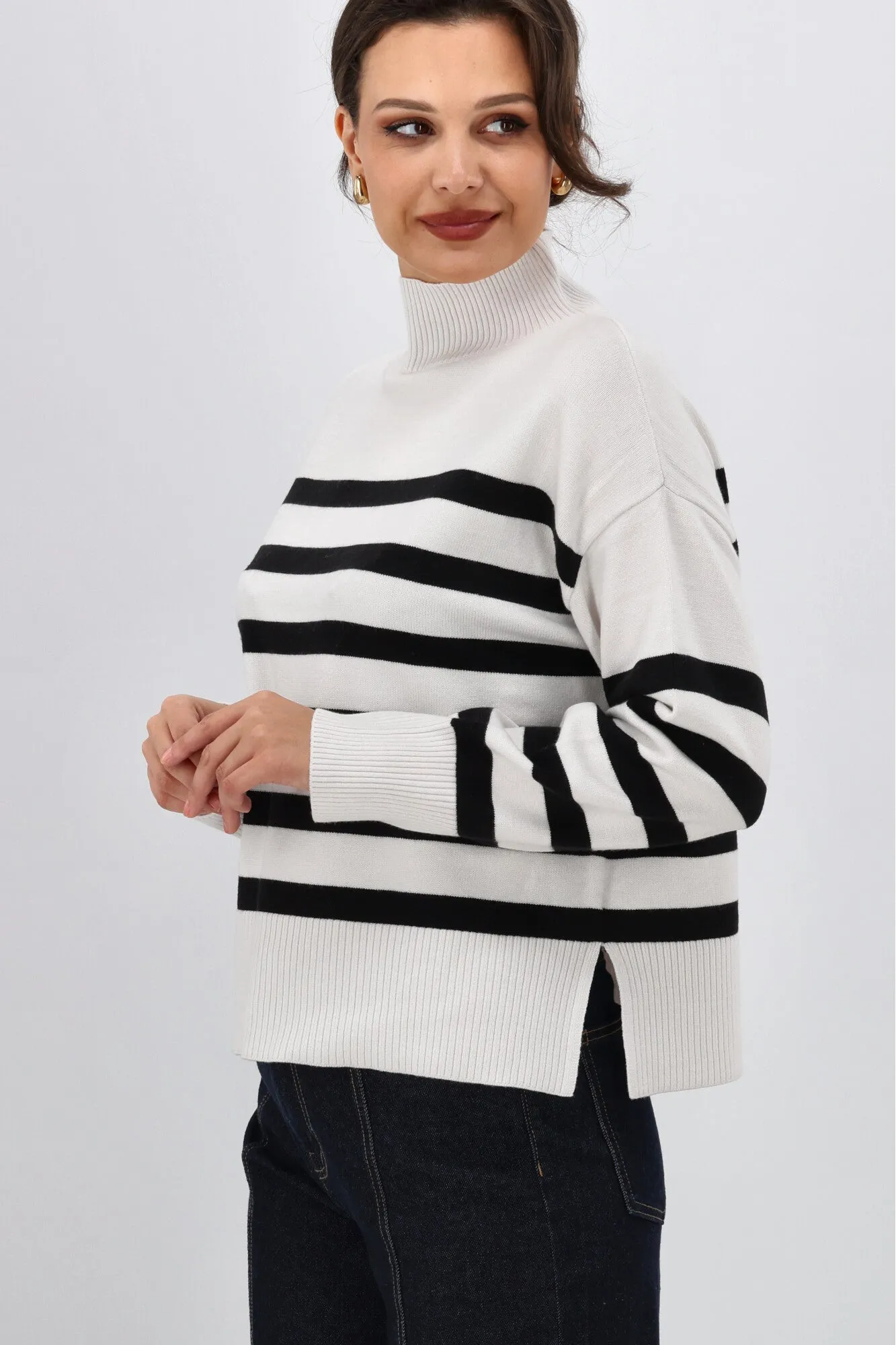 ONLY Bari L/S High Neck Stripe Jumper Cloud