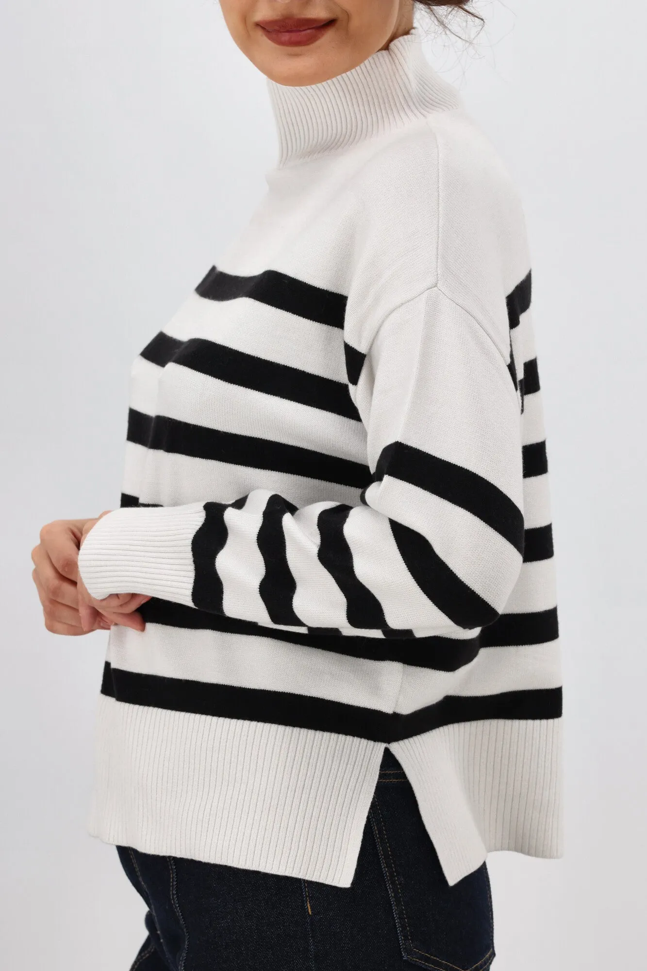 ONLY Bari L/S High Neck Stripe Jumper Cloud
