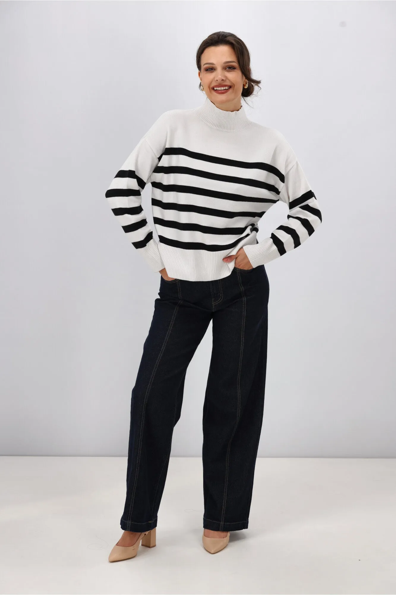 ONLY Bari L/S High Neck Stripe Jumper Cloud
