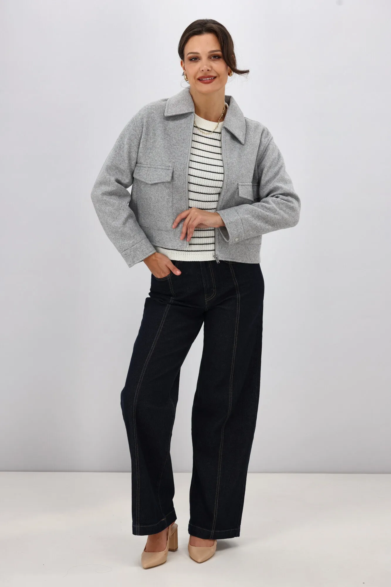 ONLY Base L/S O-Neck Pullover Knit Black White Stripes