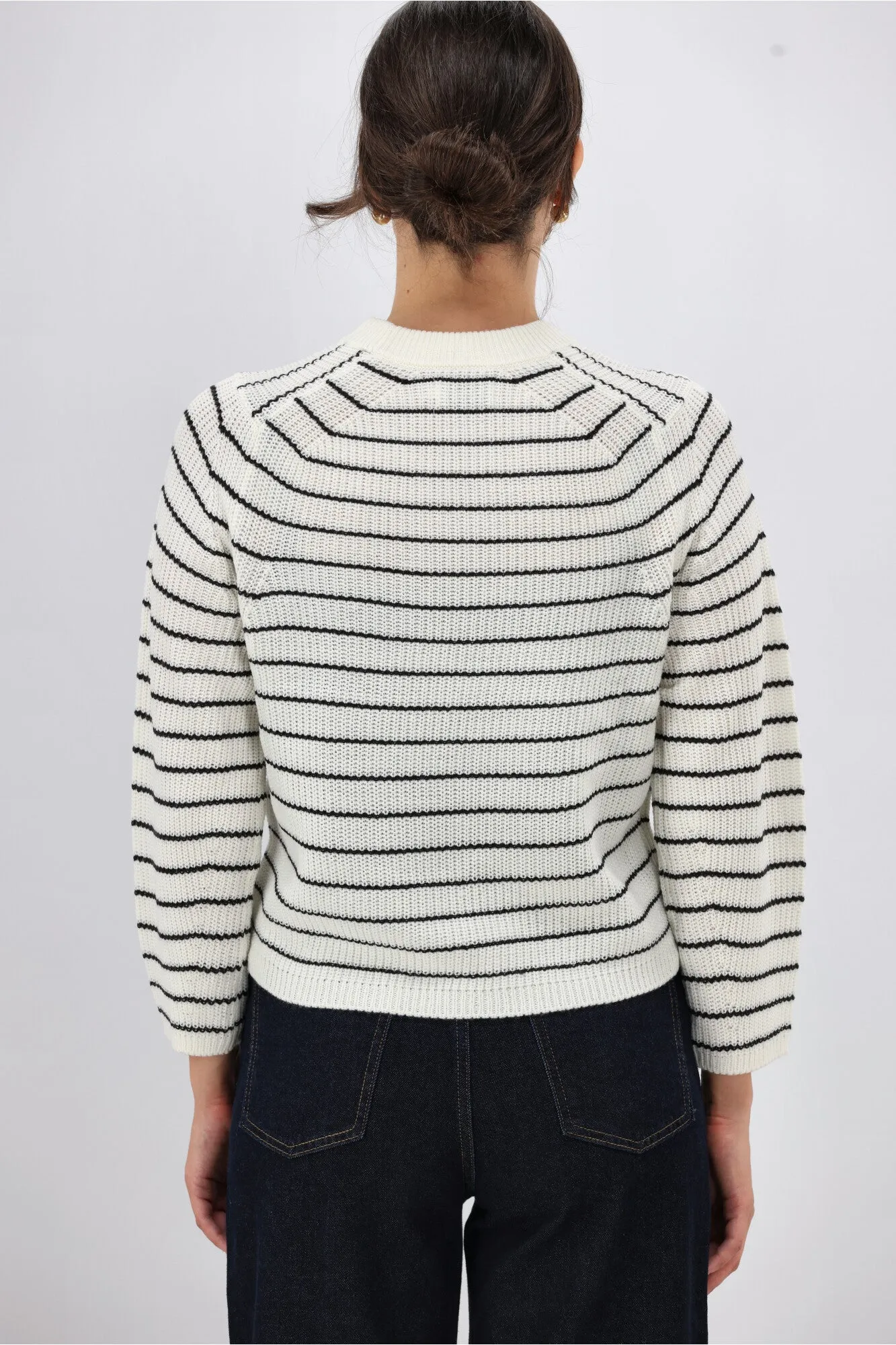 ONLY Base L/S O-Neck Pullover Knit Black White Stripes