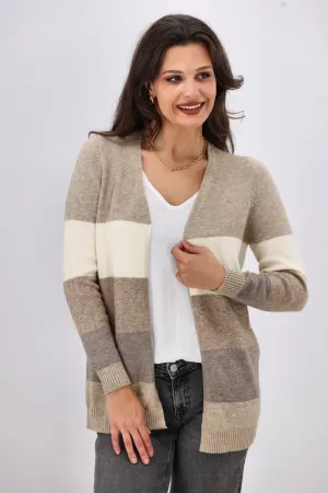ONLY Lesly L/S Open Cardigan Beige Stripes