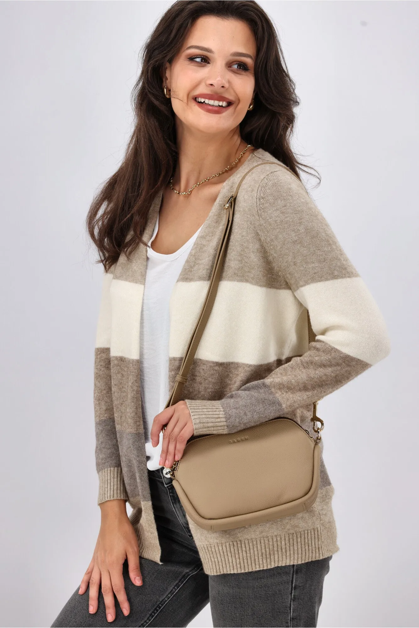 ONLY Lesly L/S Open Cardigan Beige Stripes