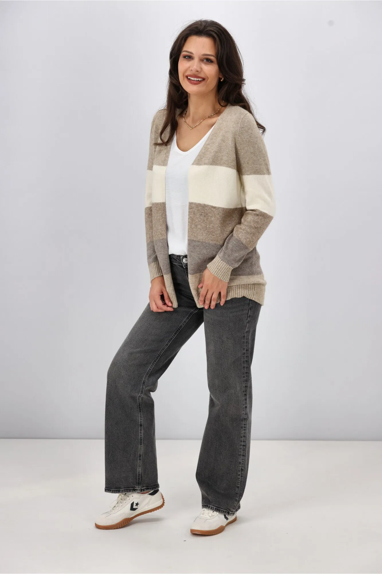 ONLY Lesly L/S Open Cardigan Beige Stripes