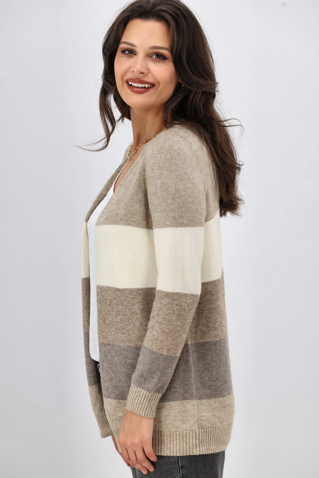 ONLY Lesly L/S Open Cardigan Beige Stripes