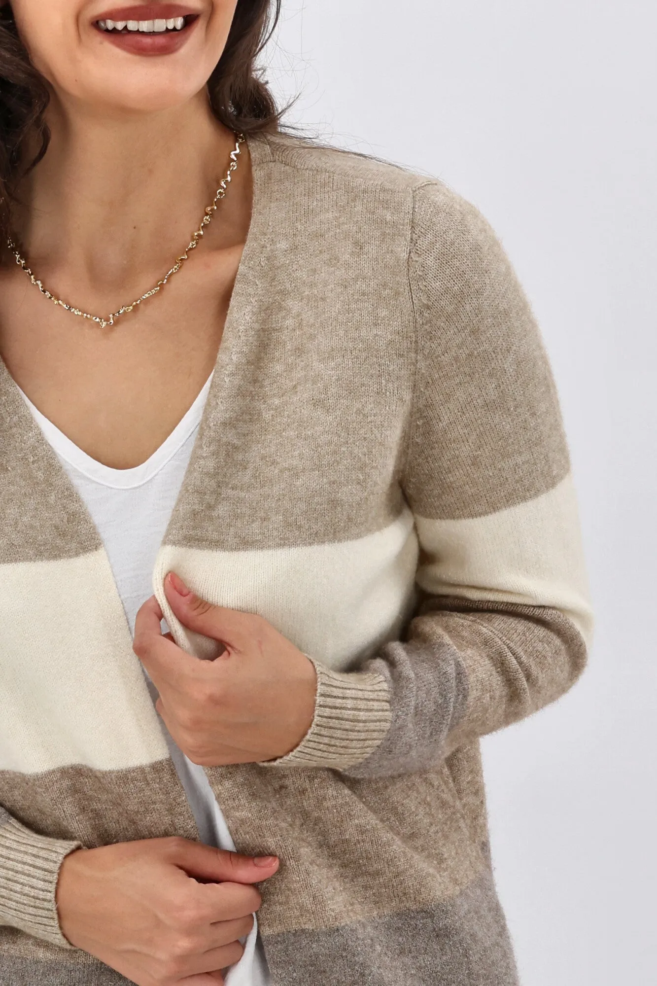 ONLY Lesly L/S Open Cardigan Beige Stripes