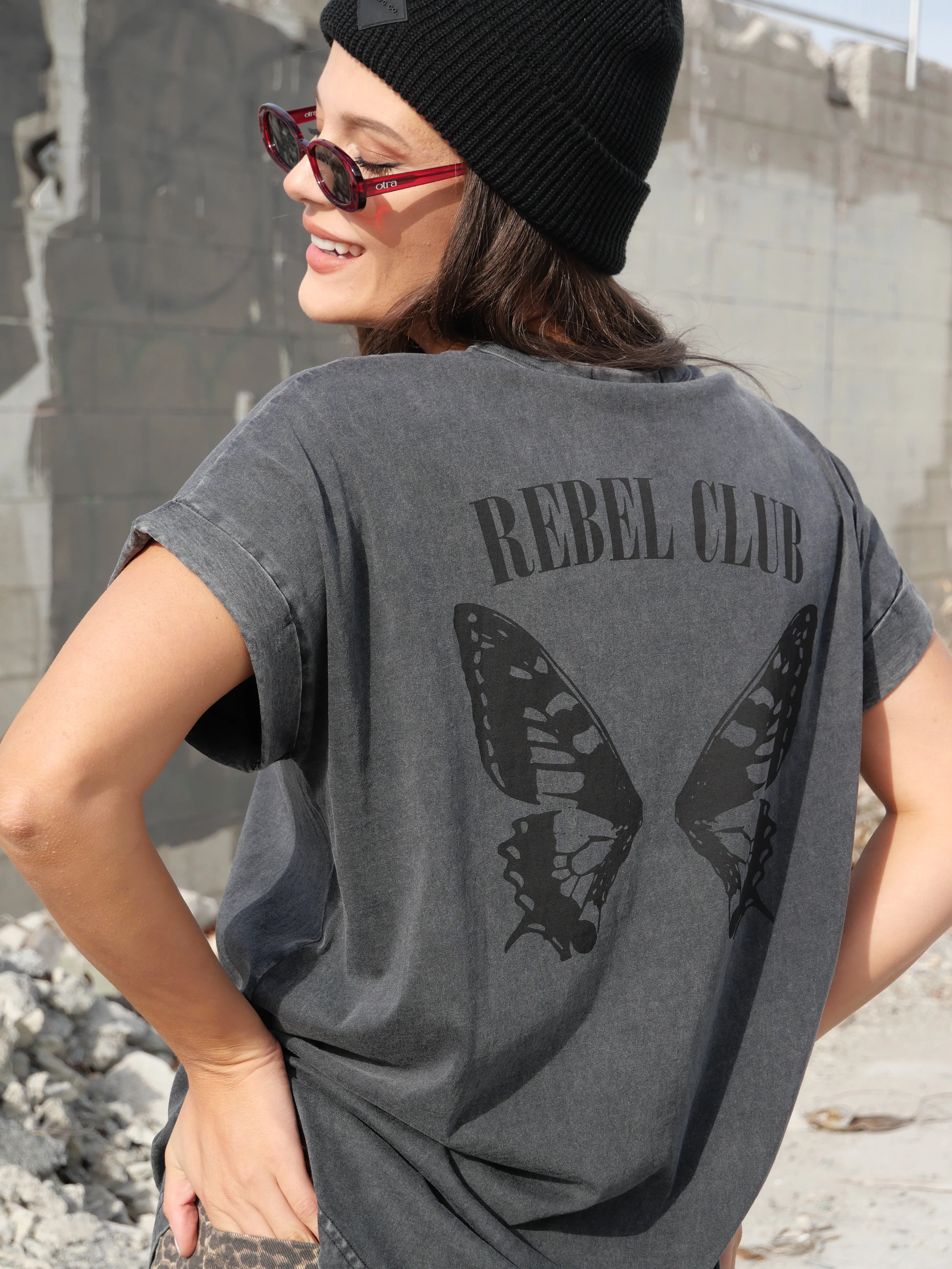 Rebel Club Butterfly Wings Capsleeve Tee Acid Black
