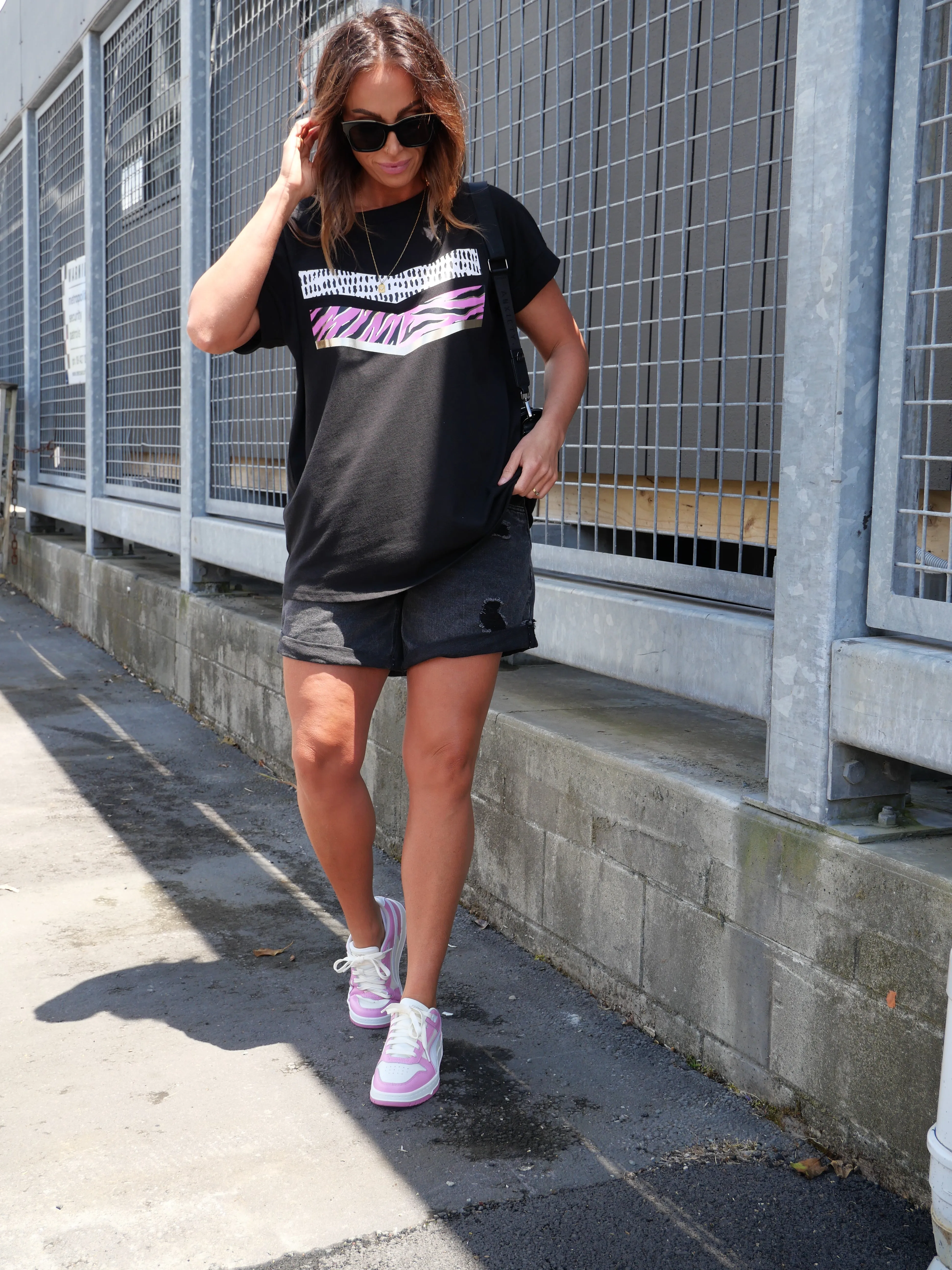 Rebel Club by Shine On Zebra Chevron Cap Sleeve Tee Jet Black