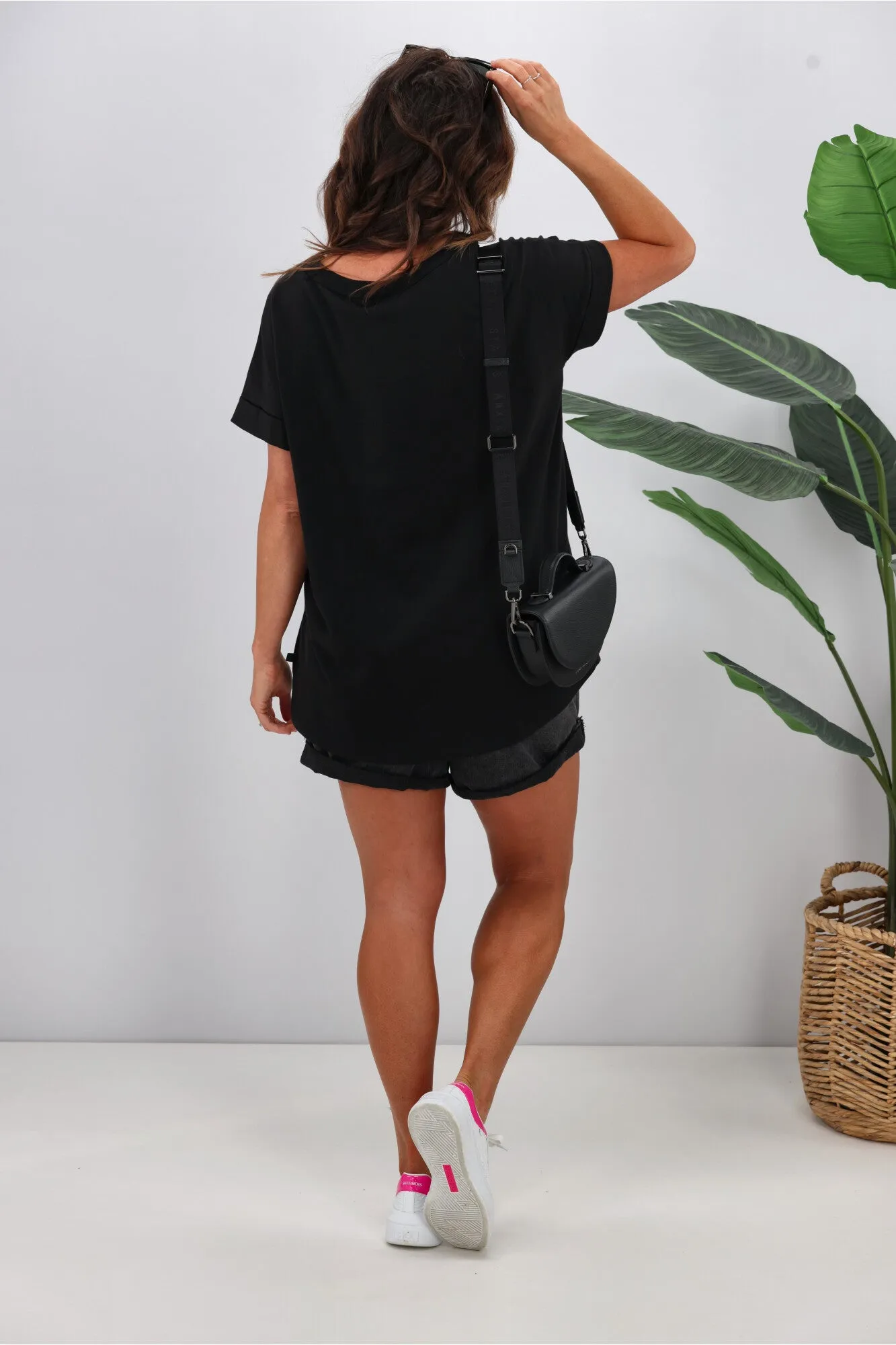 Rebel Club by Shine On Zebra Chevron Cap Sleeve Tee Jet Black