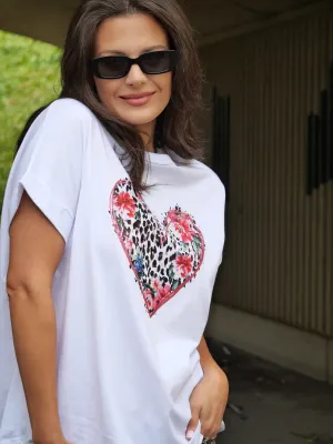 Rebel Club Leopard Dreams Heart Capsleeve Tee White