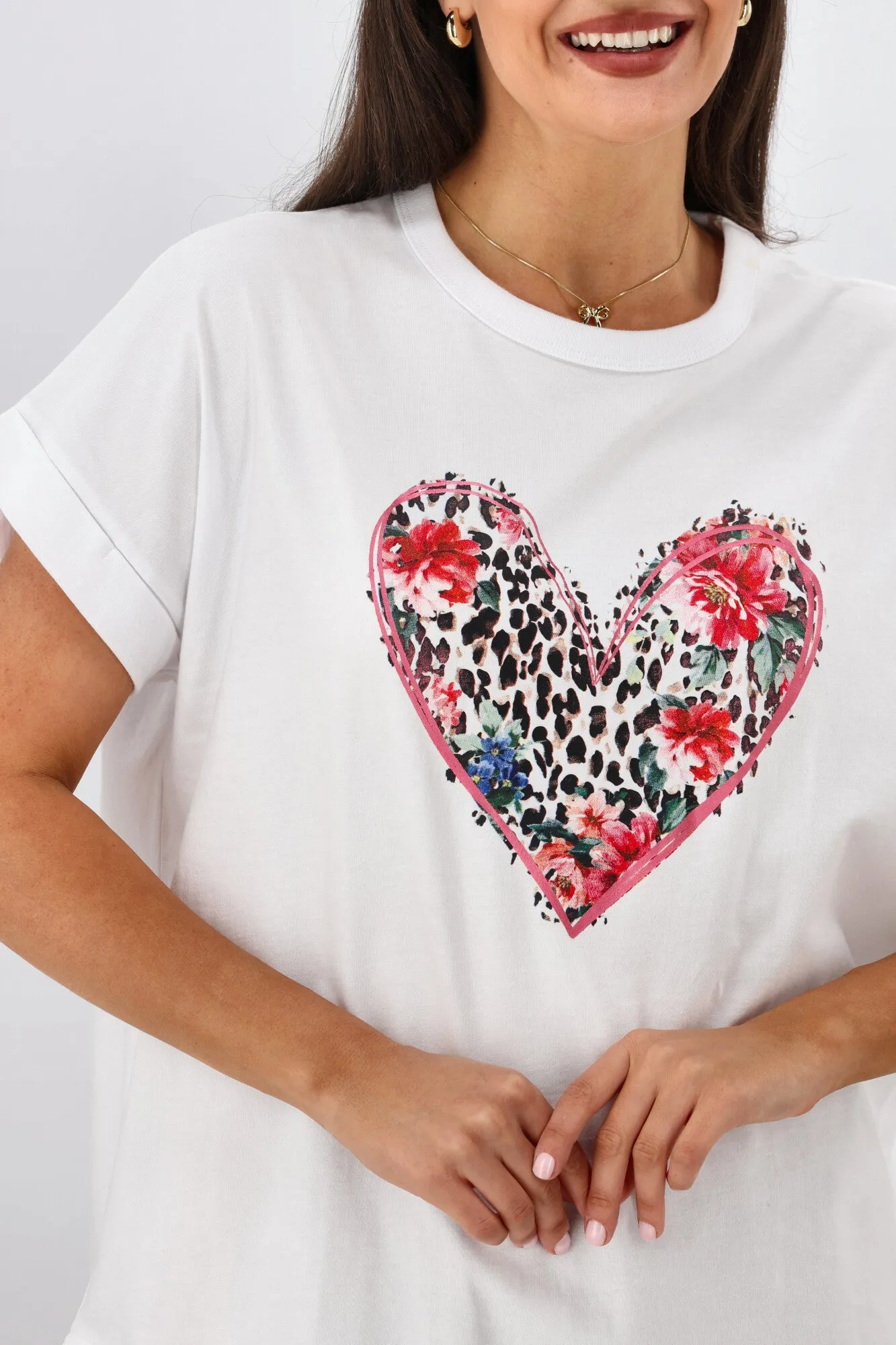 Rebel Club Leopard Dreams Heart Capsleeve Tee White