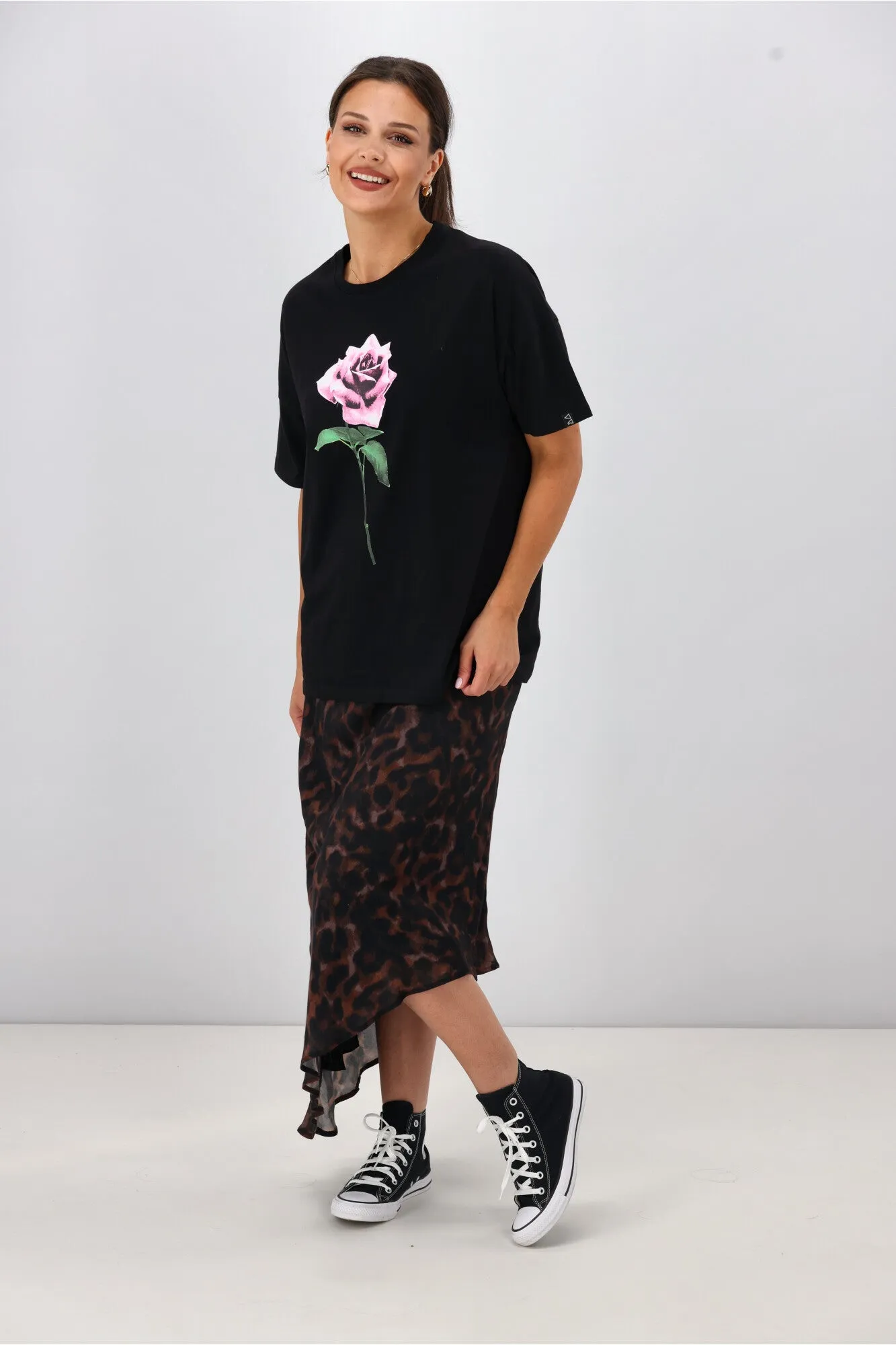 Rebel Club Romance Rose Boyfriend Tee Black