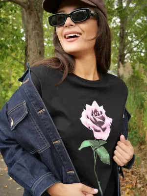 Rebel Club Romance Rose Boyfriend Tee Black