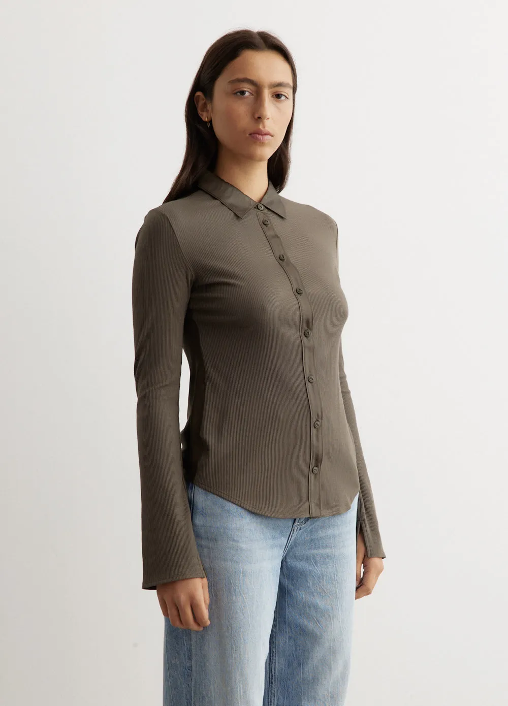 Ribbed Mix Media Button Down