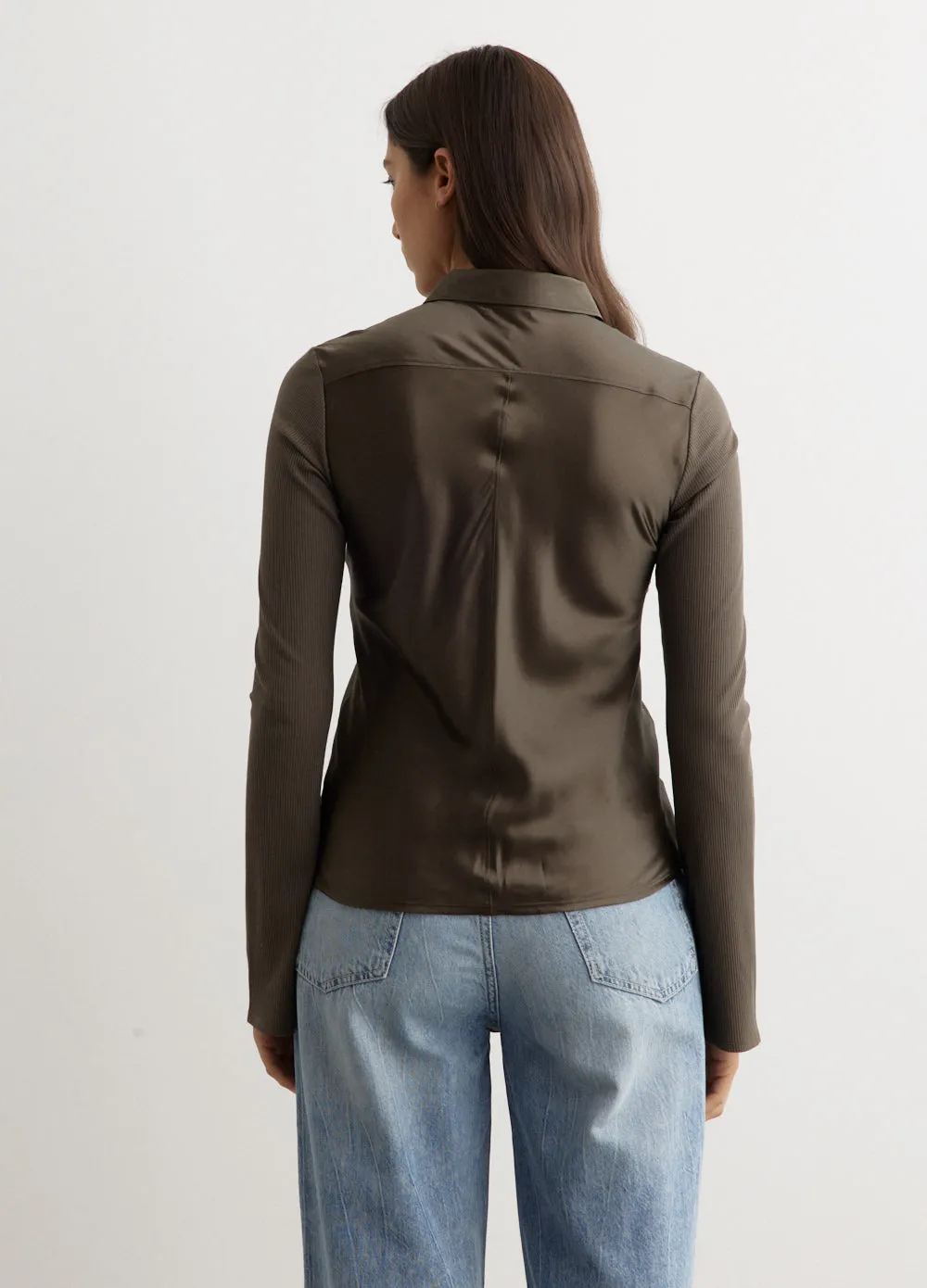 Ribbed Mix Media Button Down