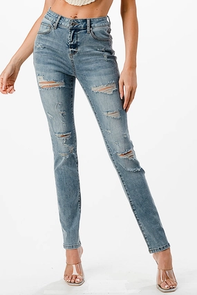 Ripped Basic Light Wash Mid Rise Skinny Jeans