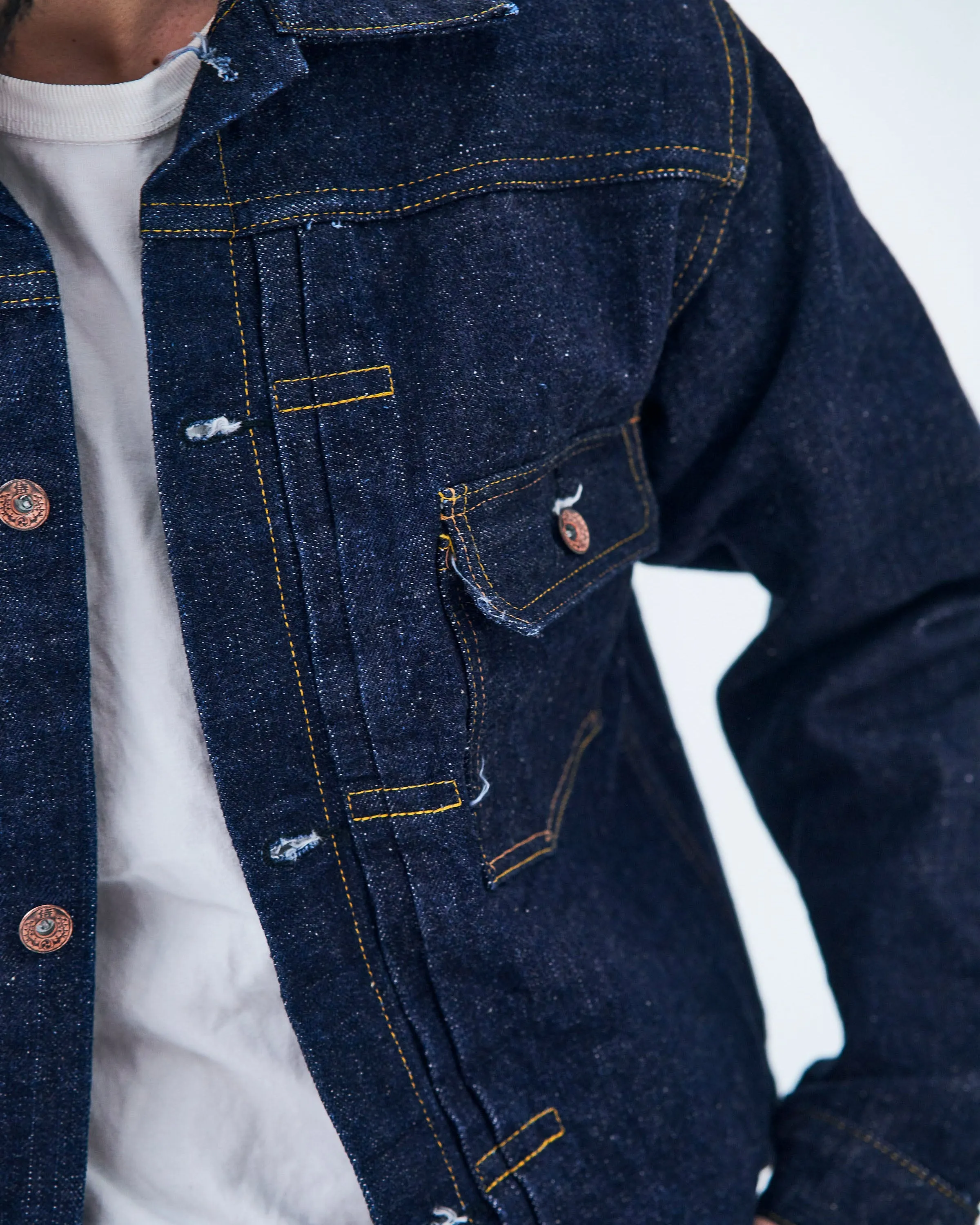 Samurai Jeans S556VX 'Zero ' 17oz Type I Selvedge Denim Jacket - Indigo Onewash