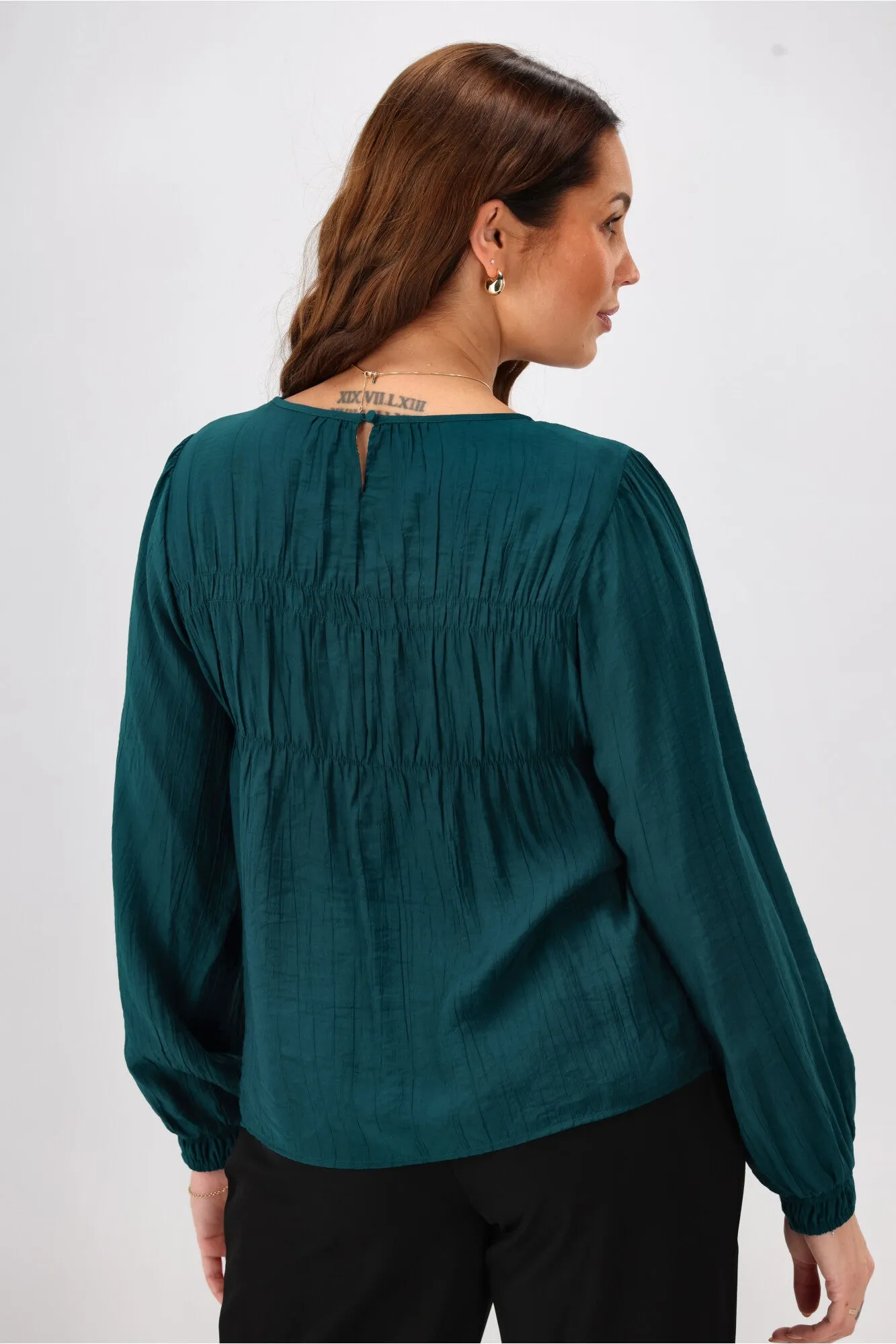 Shine On Label Kate Shirred Detail Top Teal