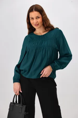 Shine On Label Kate Shirred Detail Top Teal