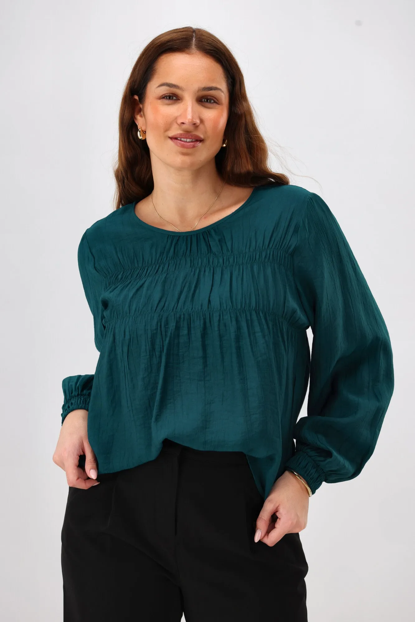 Shine On Label Kate Shirred Detail Top Teal