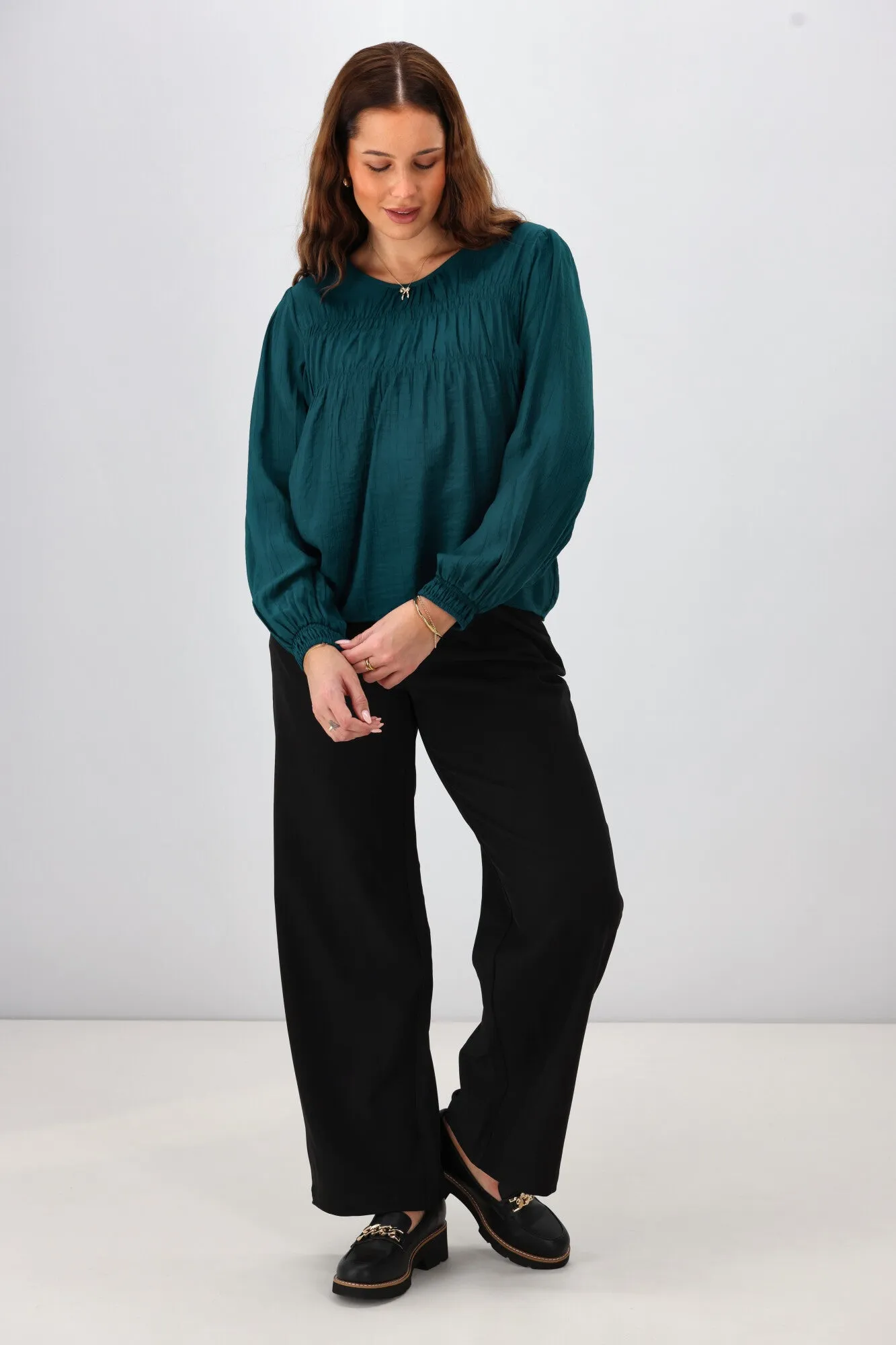 Shine On Label Kate Shirred Detail Top Teal