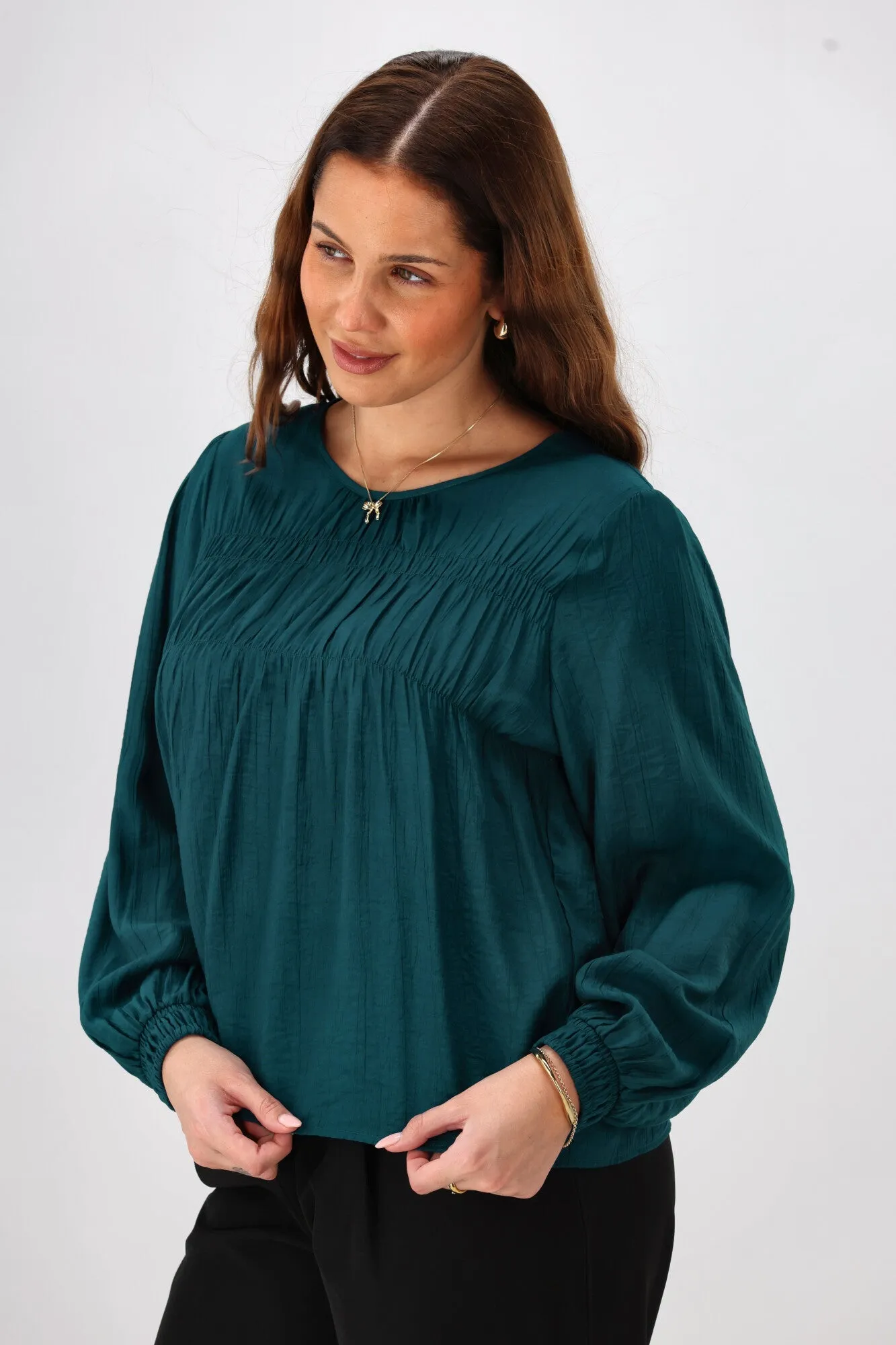 Shine On Label Kate Shirred Detail Top Teal