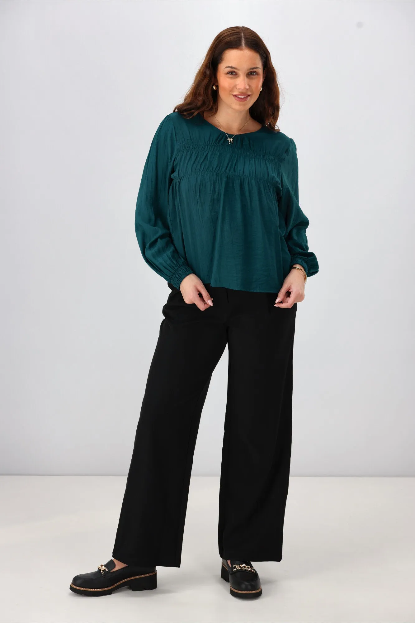 Shine On Label Kate Shirred Detail Top Teal