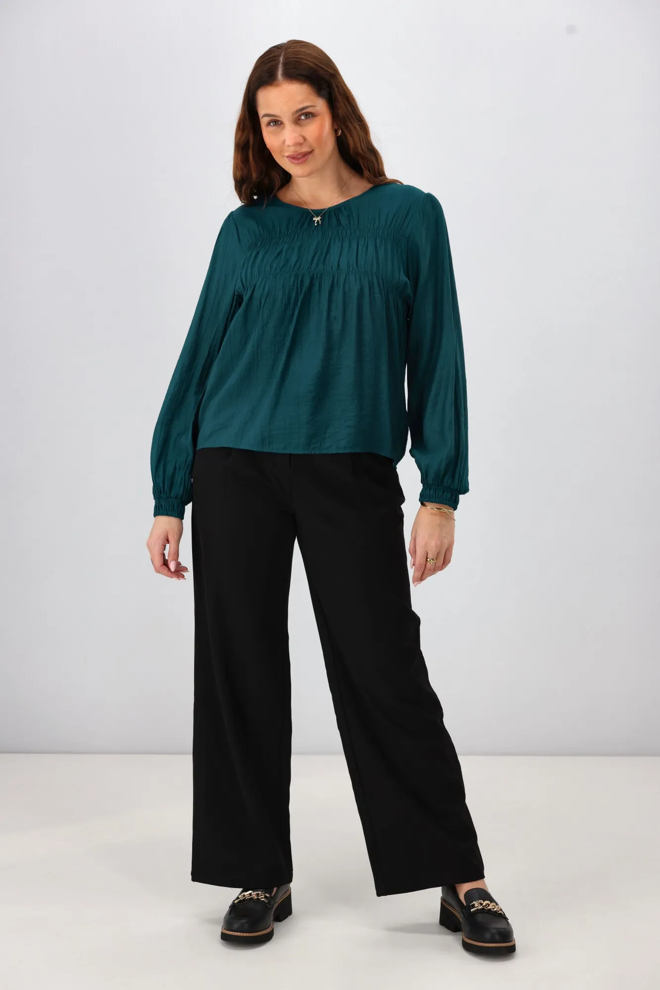 Shine On Label Kate Shirred Detail Top Teal