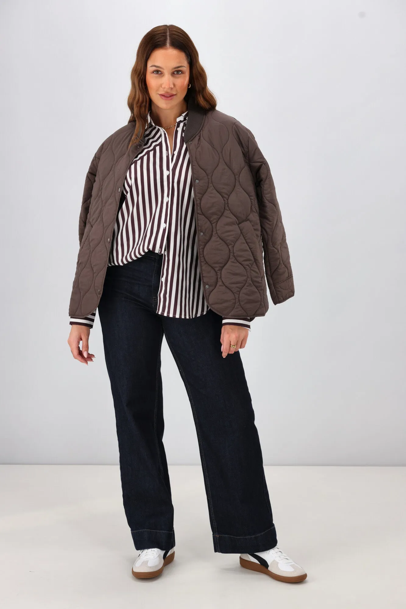 Shine On Label Kieran Angle Striped Shirt Chocolate White
