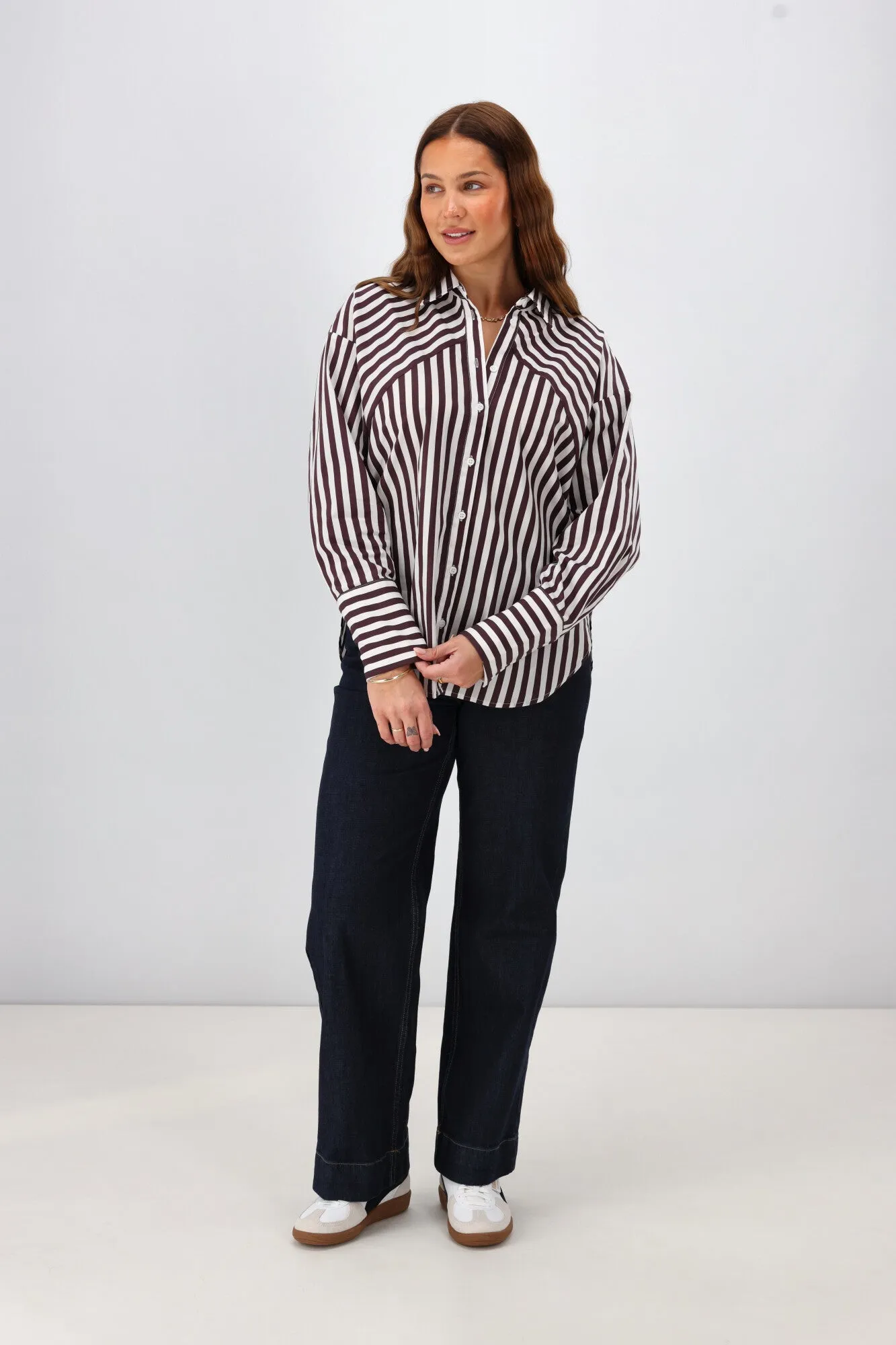 Shine On Label Kieran Angle Striped Shirt Chocolate White