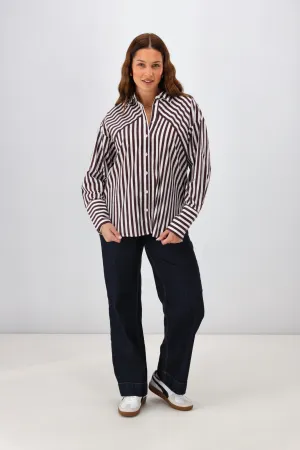 Shine On Label Kieran Angle Striped Shirt Chocolate White