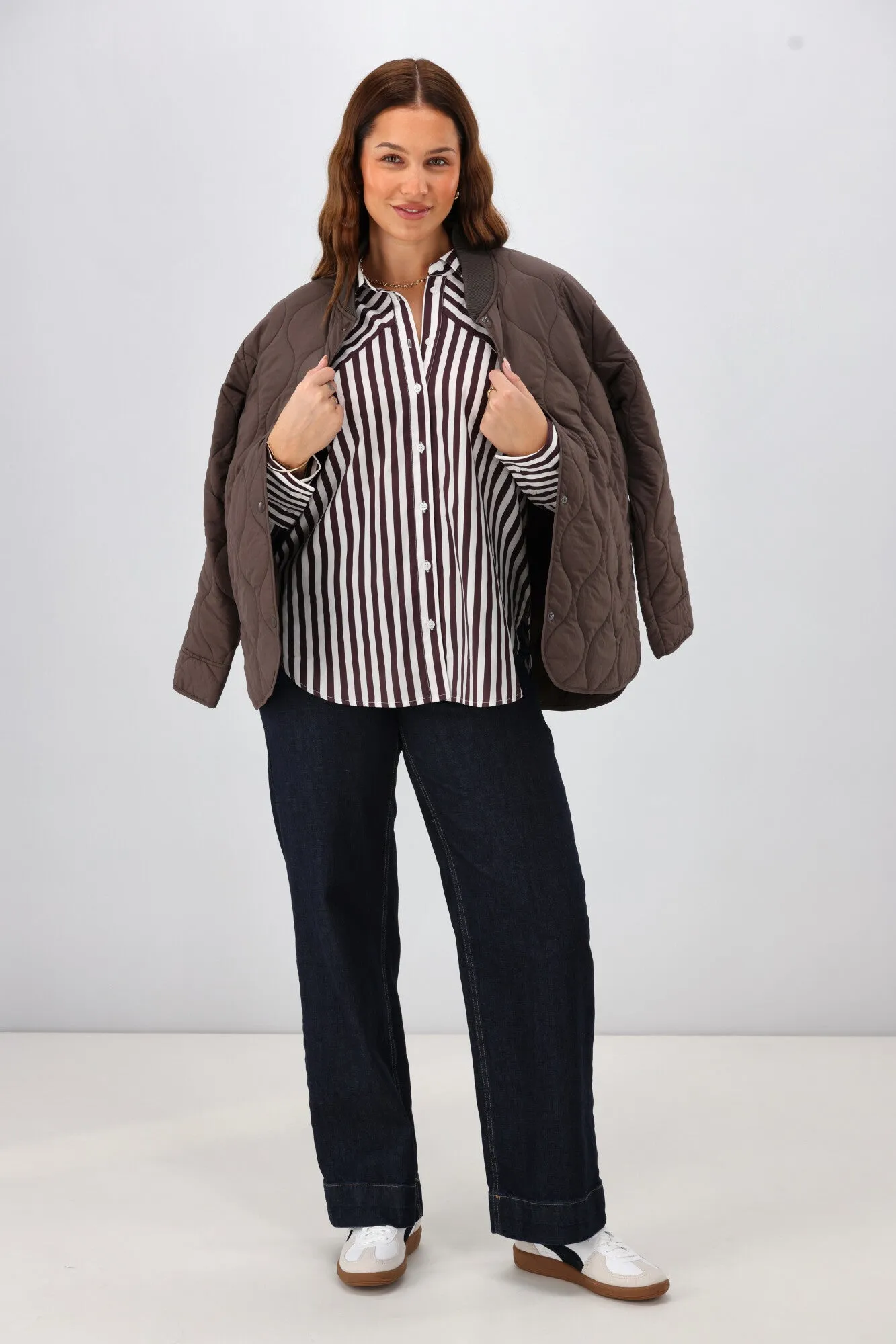 Shine On Label Kieran Angle Striped Shirt Chocolate White