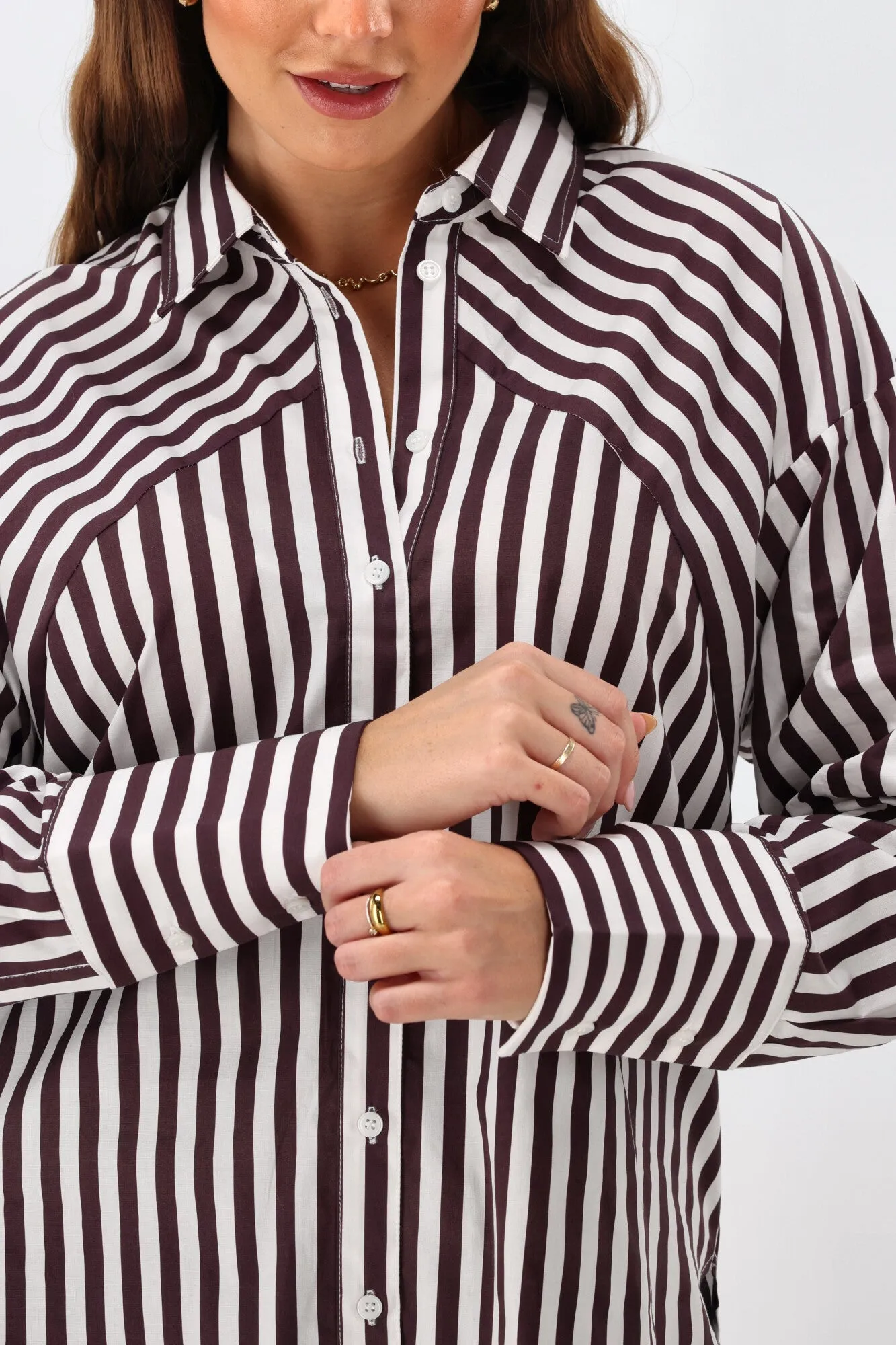 Shine On Label Kieran Angle Striped Shirt Chocolate White