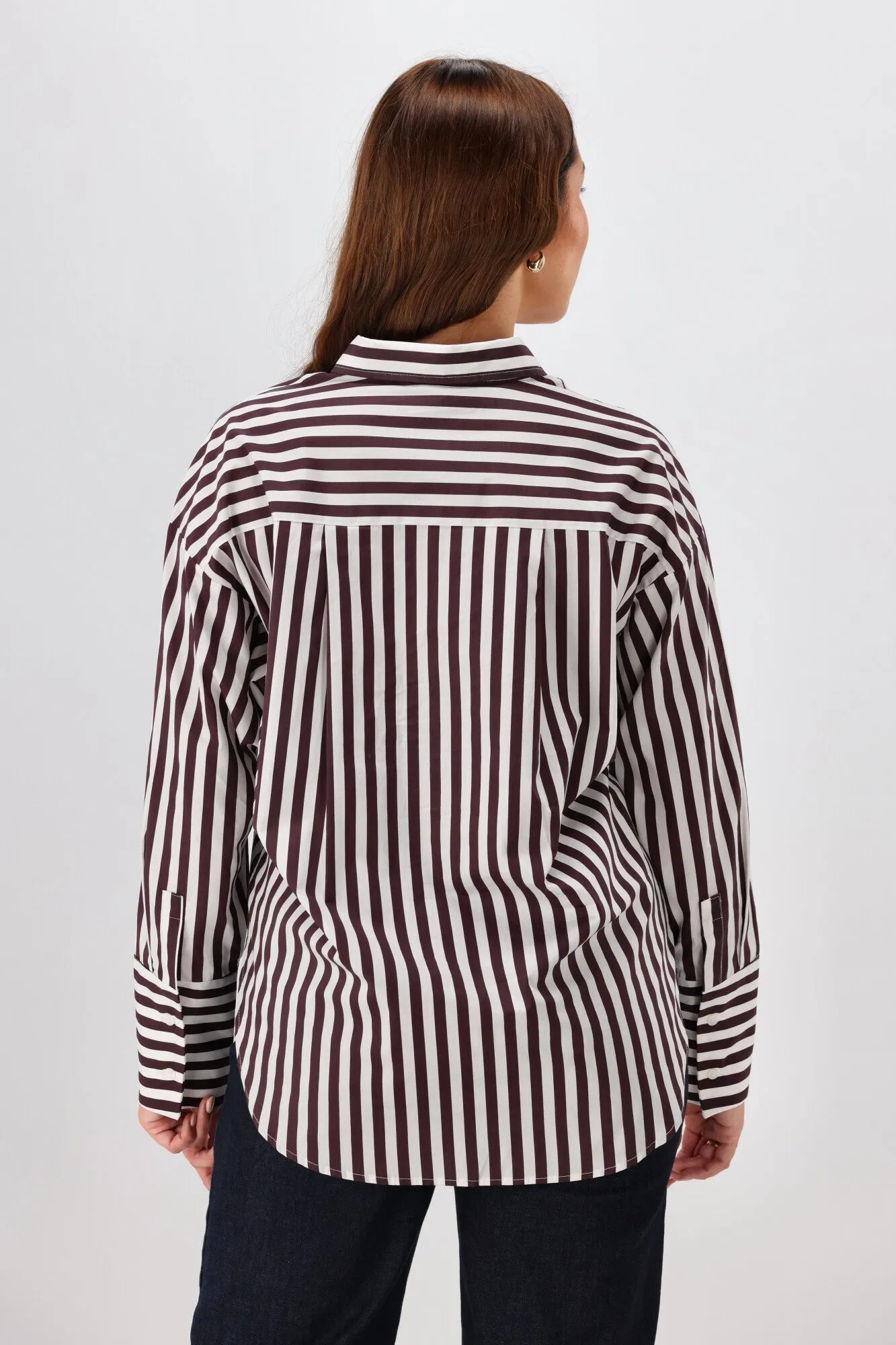 Shine On Label Kieran Angle Striped Shirt Chocolate White