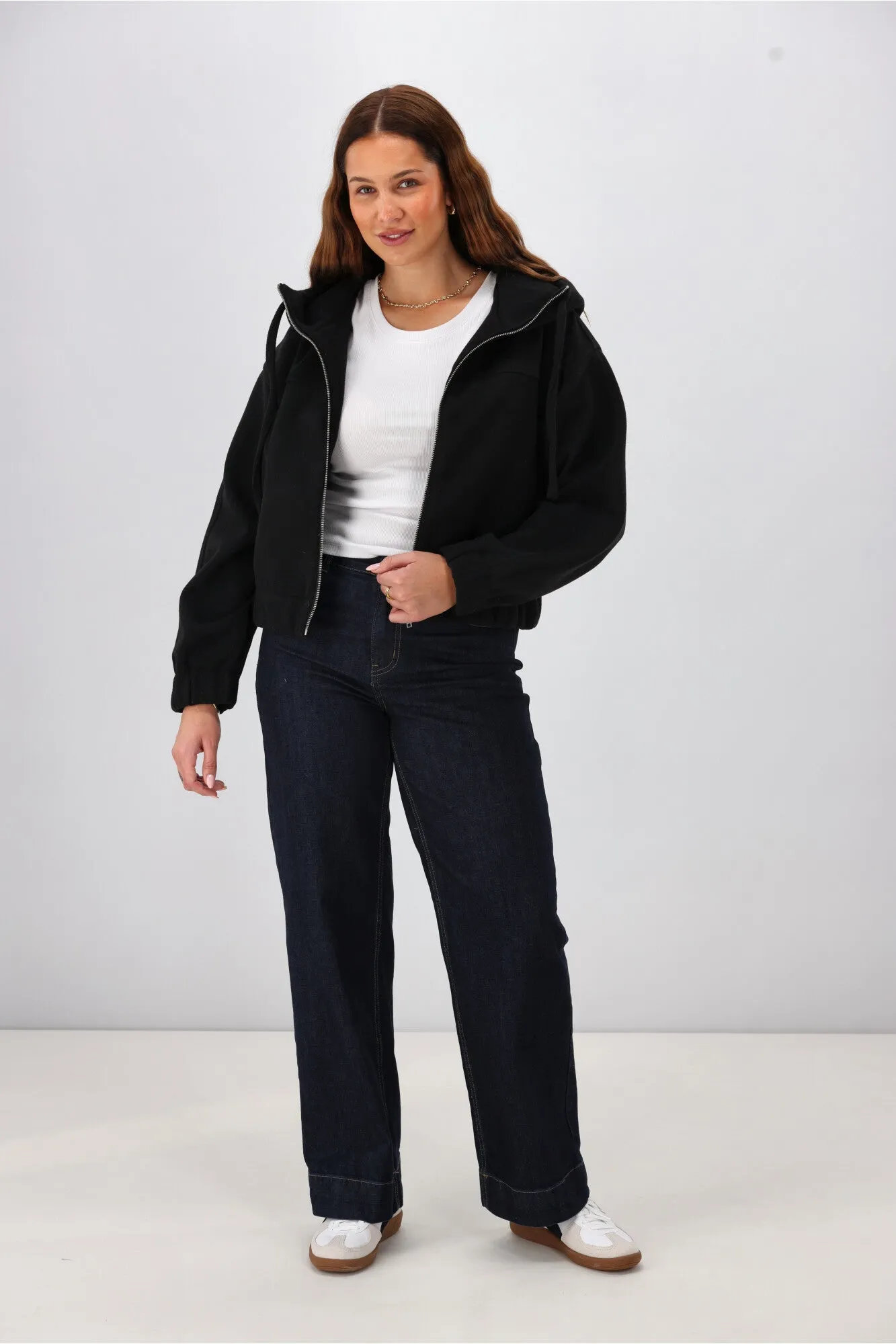 Shine On Label Metro Felt Hooded Bomber Jacket Black