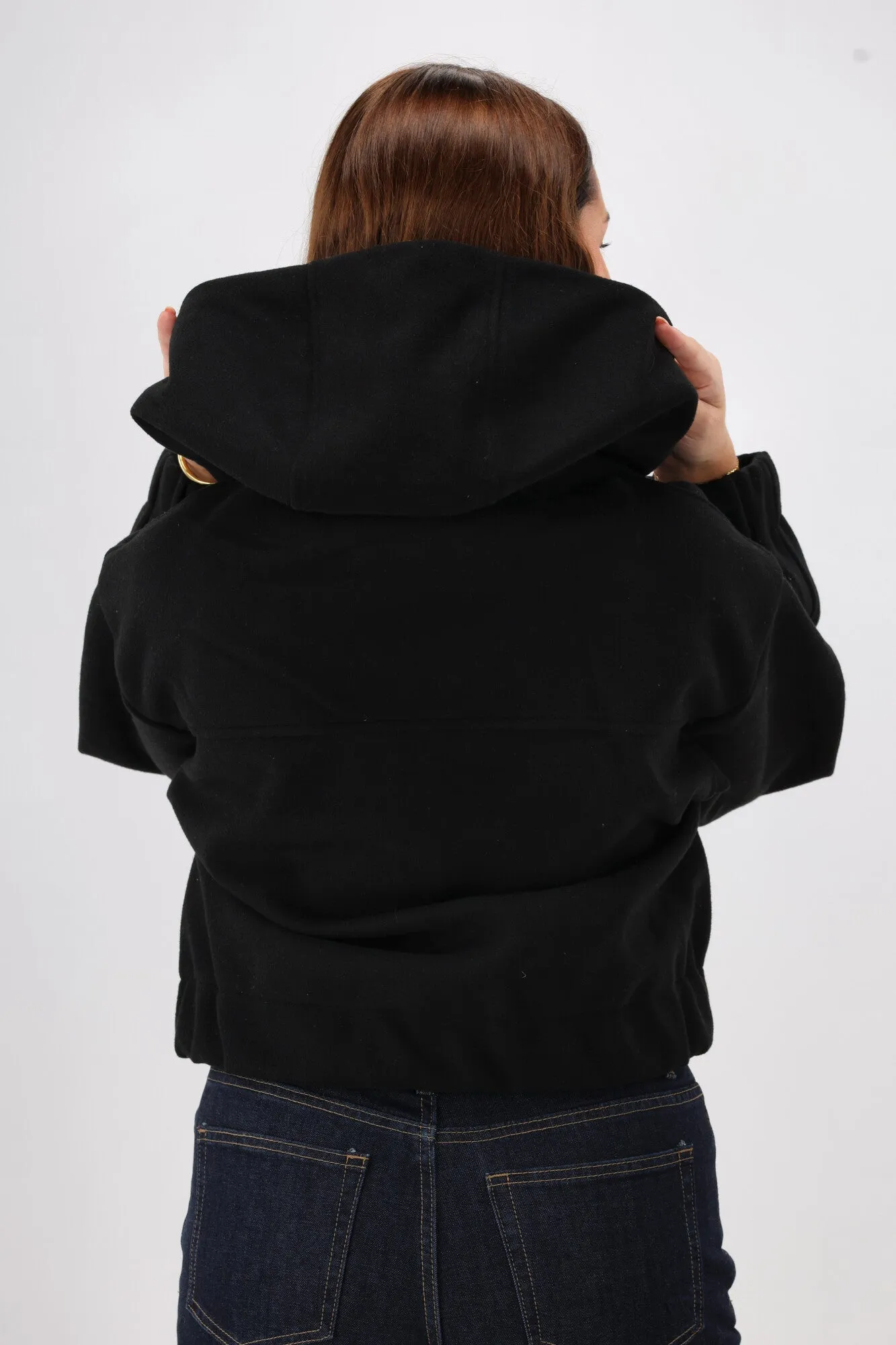 Shine On Label Metro Felt Hooded Bomber Jacket Black