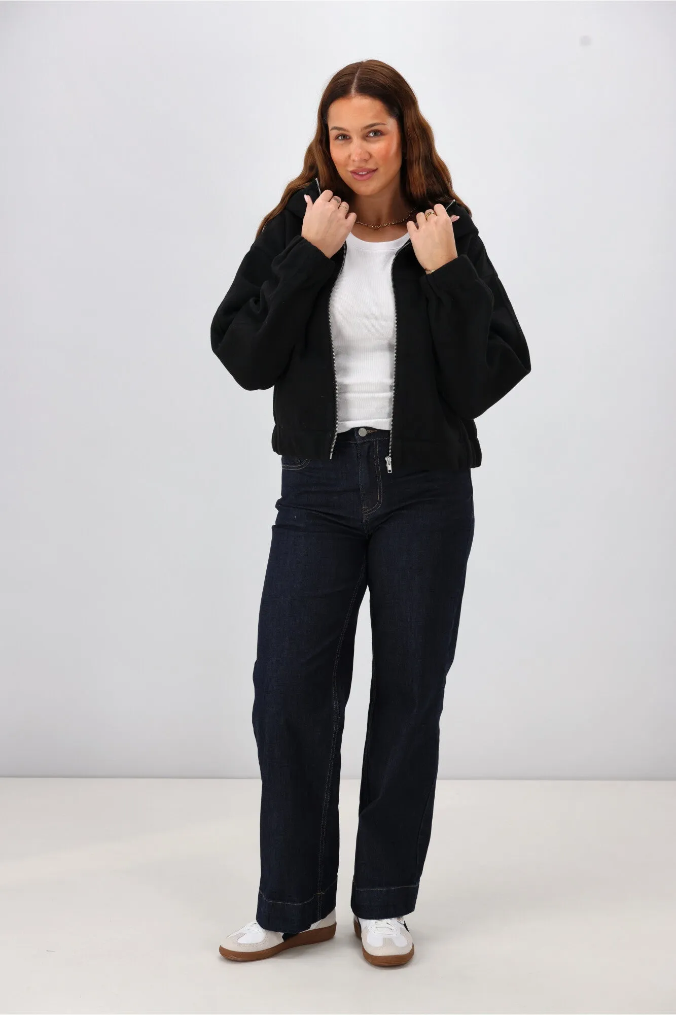 Shine On Label Metro Felt Hooded Bomber Jacket Black