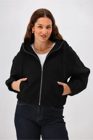 Shine On Label Metro Felt Hooded Bomber Jacket Black