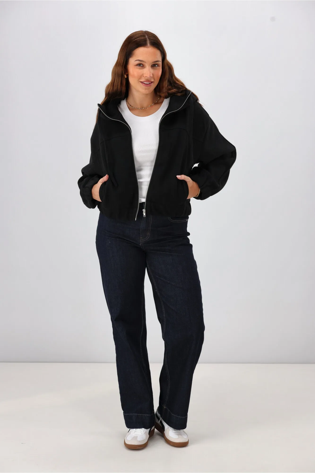 Shine On Label Metro Felt Hooded Bomber Jacket Black