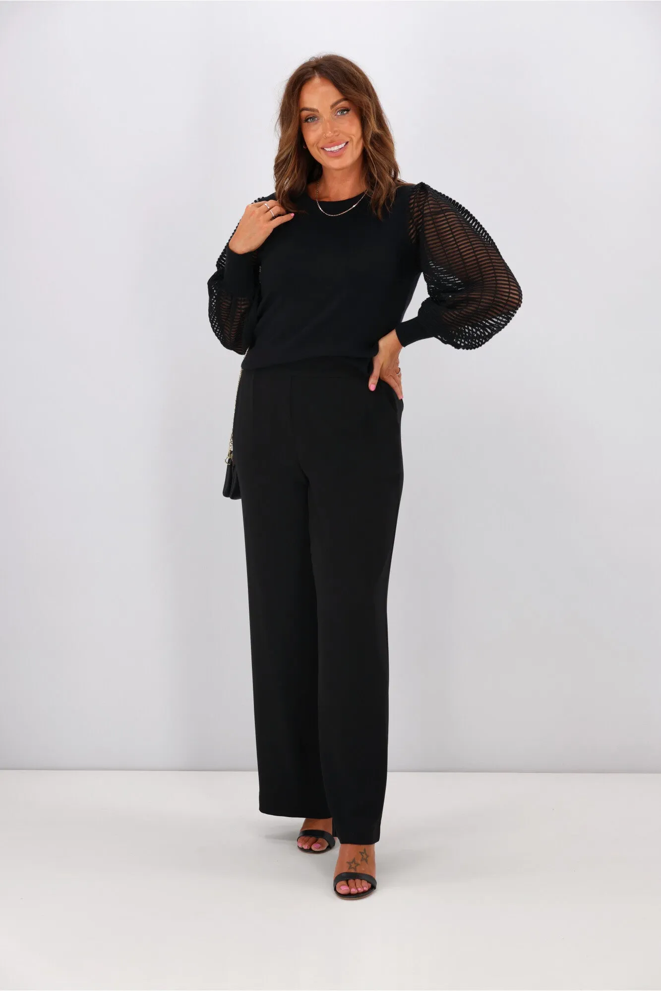 Shine On Label Olivia Contrast Sleeve Knit Top Black