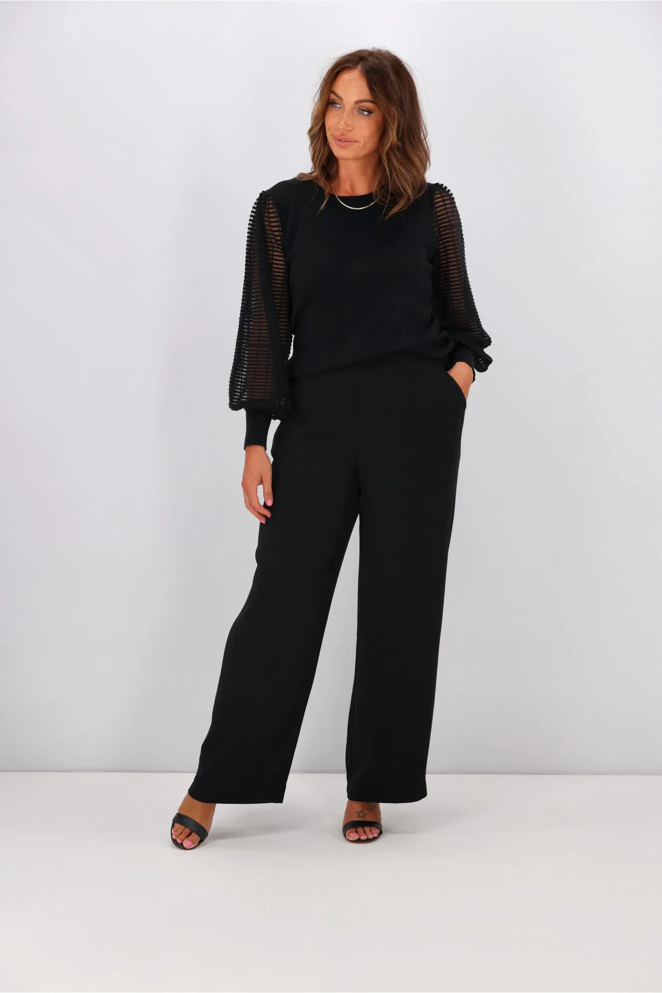 Shine On Label Olivia Contrast Sleeve Knit Top Black