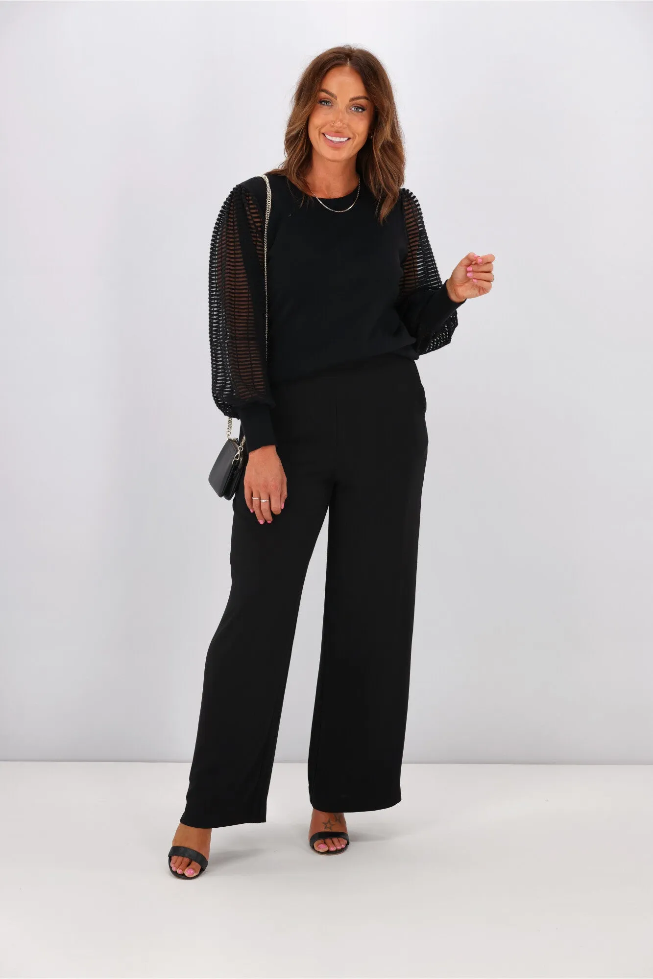 Shine On Label Olivia Contrast Sleeve Knit Top Black