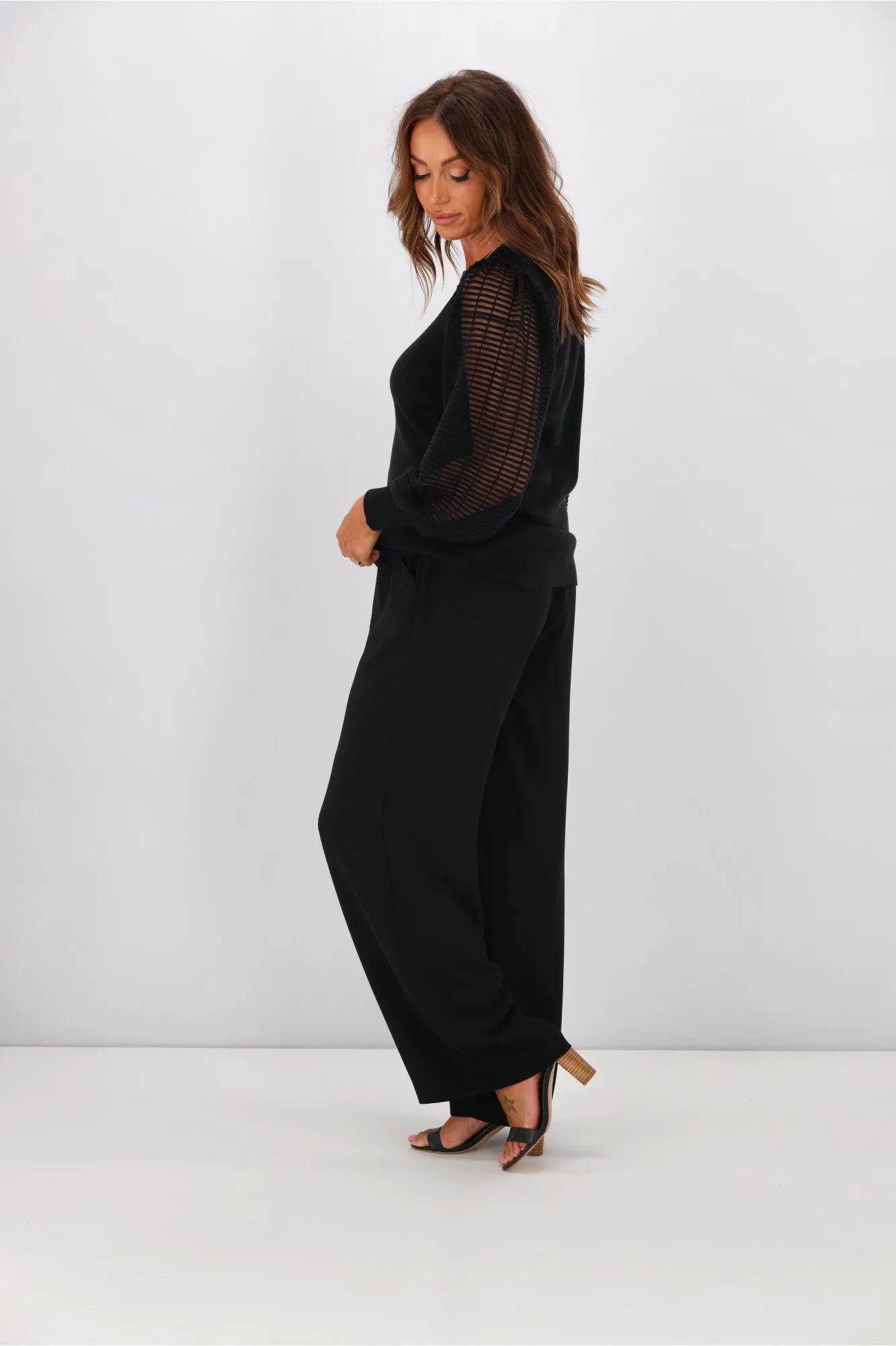 Shine On Label Olivia Contrast Sleeve Knit Top Black