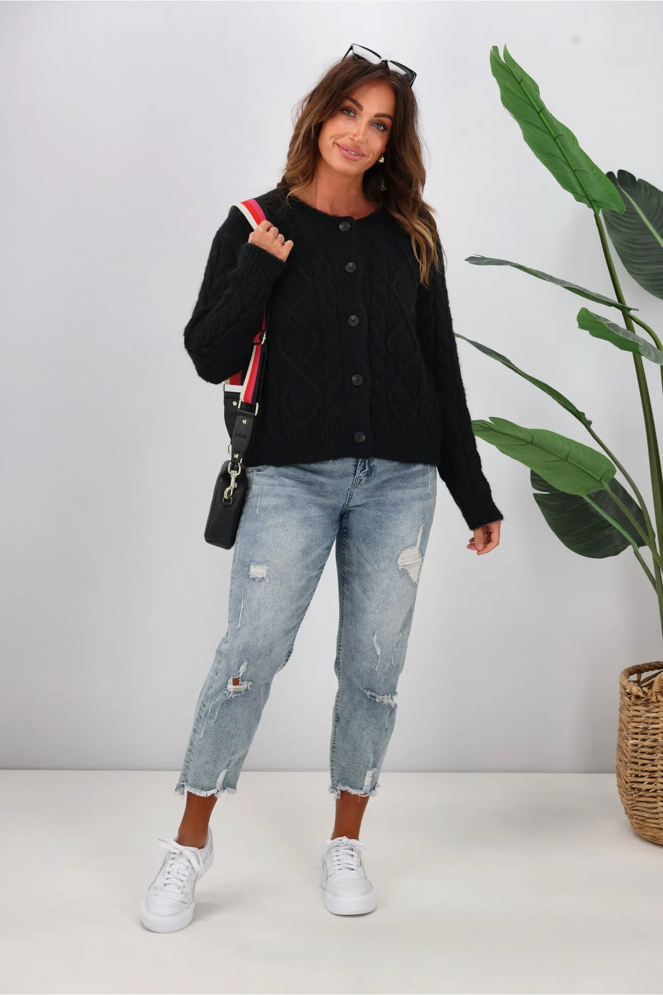 Shine On Label Wren Cable Cardigan Black